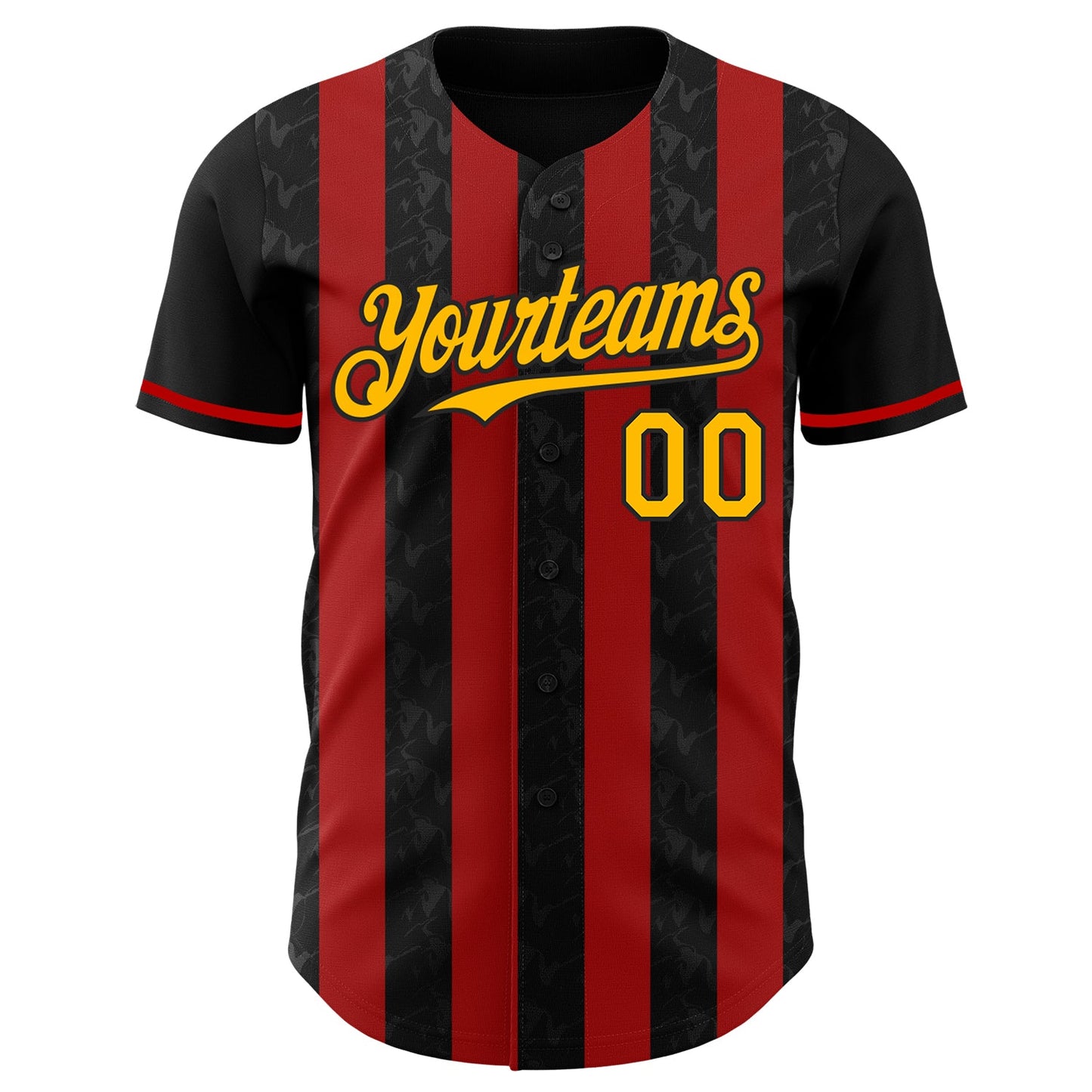 Custom Black Gold-Red Classic Vertical Stripe Fluid Liquid Texture Authentic Baseball Jersey