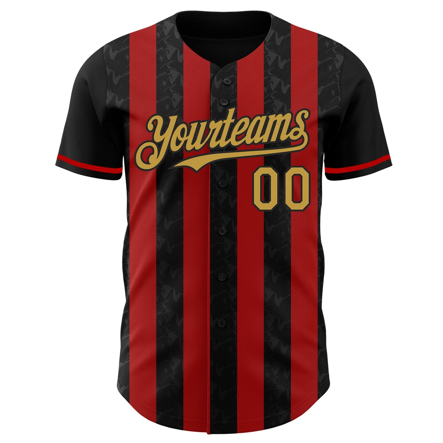 Custom Black Old Gold-Red Classic Vertical Stripe Fluid Liquid Texture Authentic Baseball Jersey