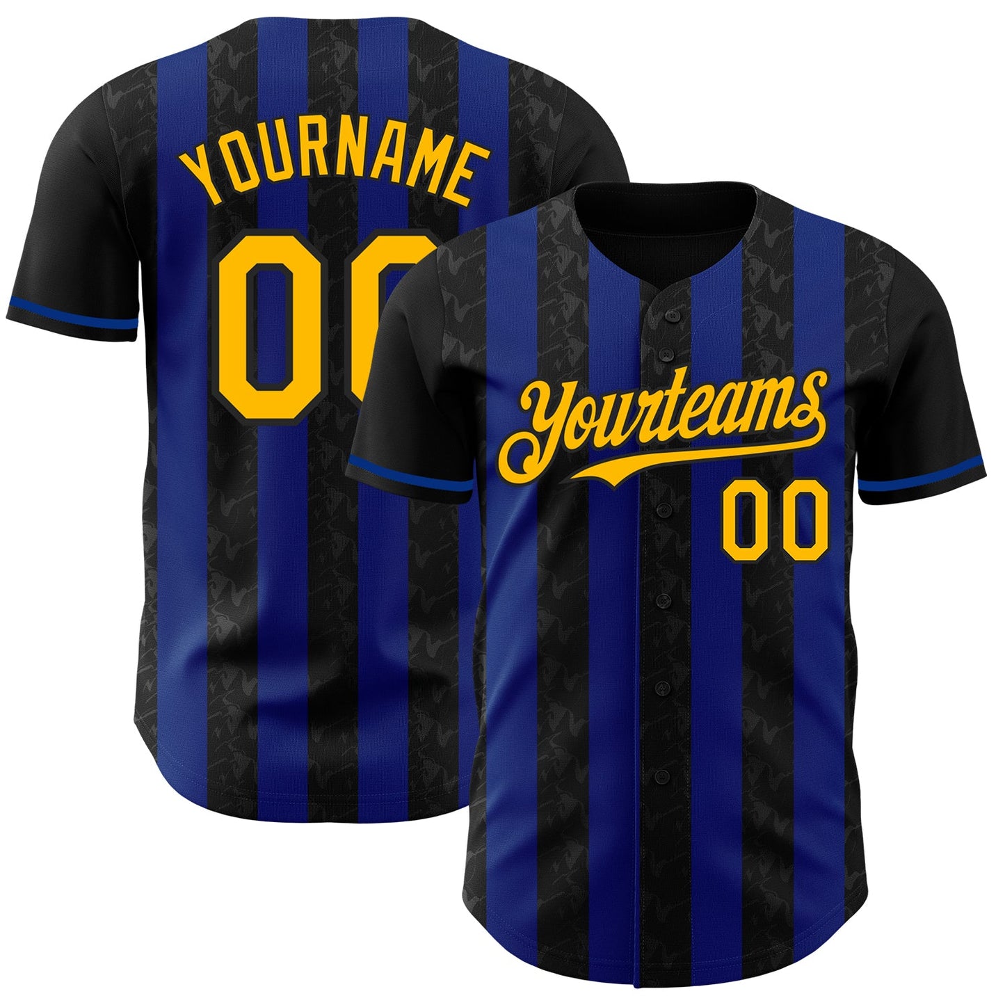 Custom Black Gold-Royal Classic Vertical Stripe Fluid Liquid Texture Authentic Baseball Jersey