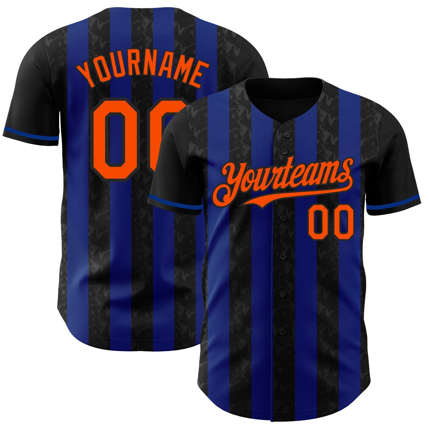 Custom Black Orange-Royal Classic Vertical Stripe Fluid Liquid Texture Authentic Baseball Jersey
