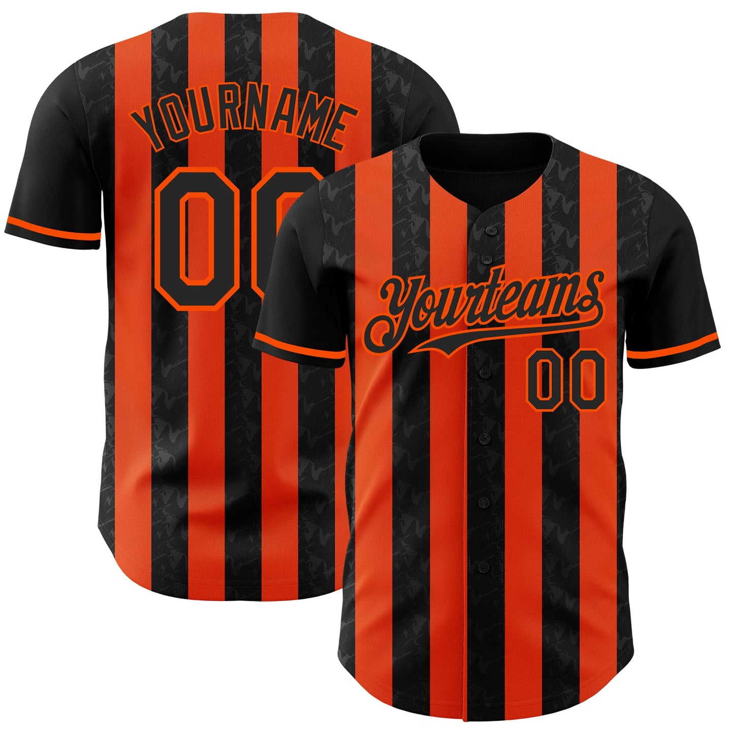 Custom Black-Orange Classic Vertical Stripe Fluid Liquid Texture Authentic Baseball Jersey