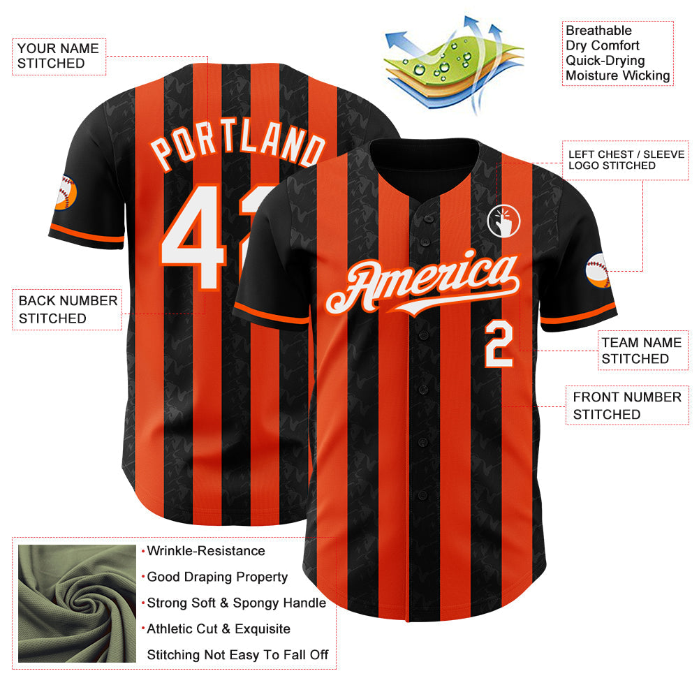 Custom Black White-Orange Classic Vertical Stripe Fluid Liquid Texture Authentic Baseball Jersey