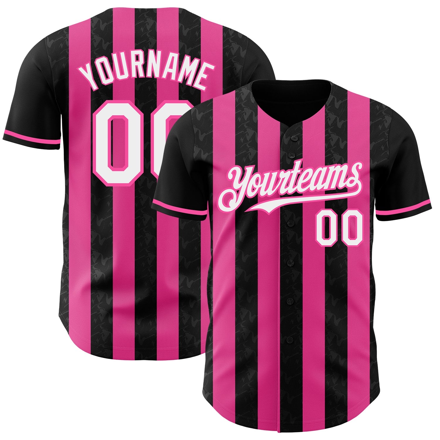 Custom Black White-Pink Classic Vertical Stripe Fluid Liquid Texture Authentic Baseball Jersey