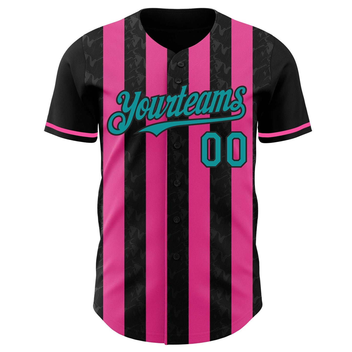 Custom Black Teal-Pink Classic Vertical Stripe Fluid Liquid Texture Authentic Baseball Jersey