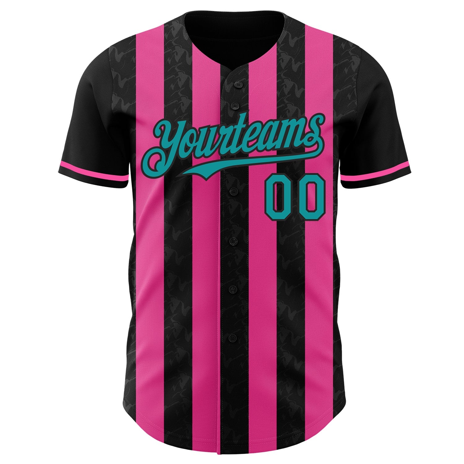 Custom Black Teal-Pink Classic Vertical Stripe Fluid Liquid Texture Authentic Baseball Jersey