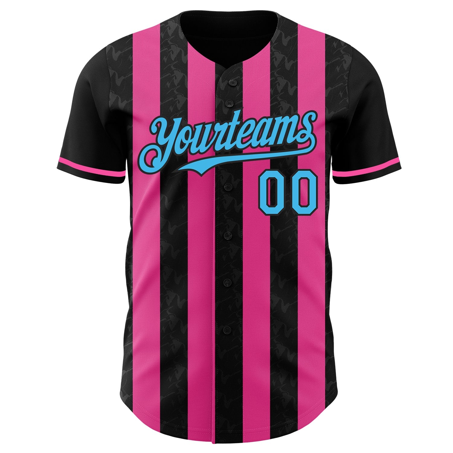 Custom Black Sky Blue-Pink Classic Vertical Stripe Fluid Liquid Texture Authentic Baseball Jersey