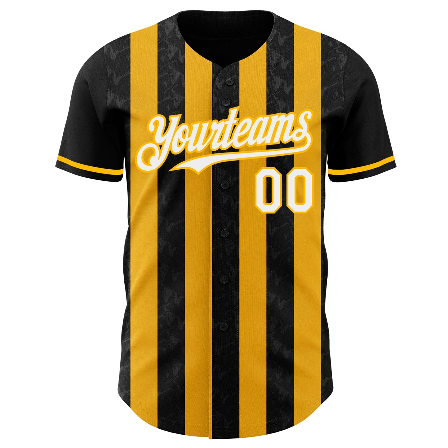 Custom Black White-Gold Classic Vertical Stripe Fluid Liquid Texture Authentic Baseball Jersey