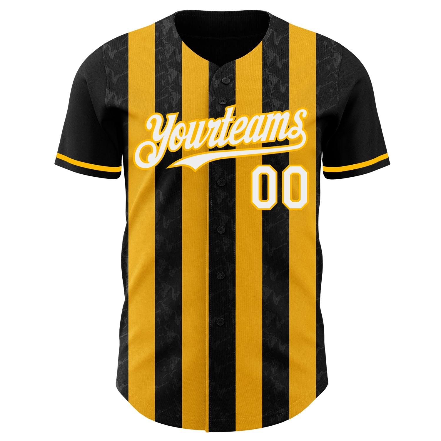 Custom Black White-Gold Classic Vertical Stripe Fluid Liquid Texture Authentic Baseball Jersey