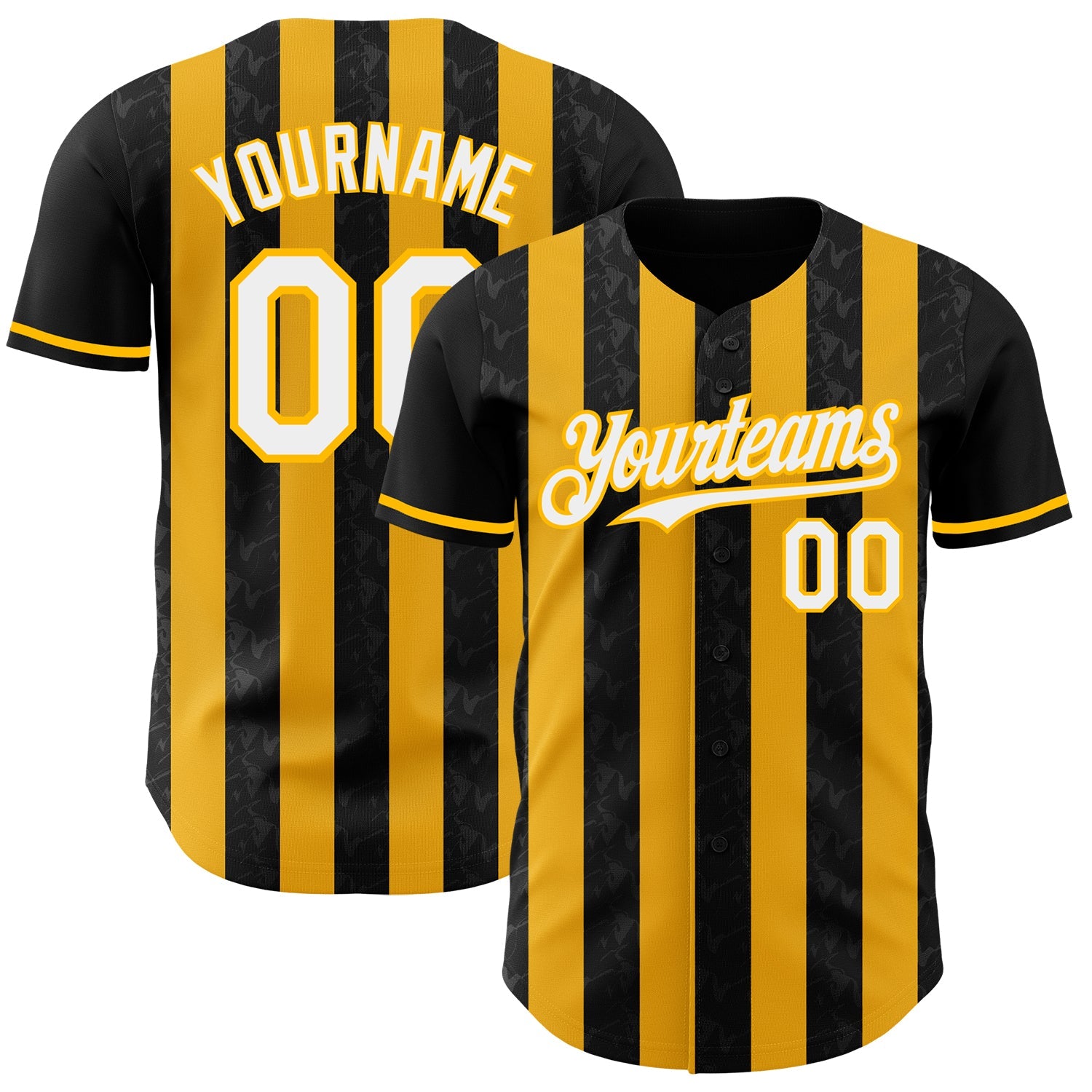 Custom Black White-Gold Classic Vertical Stripe Fluid Liquid Texture Authentic Baseball Jersey