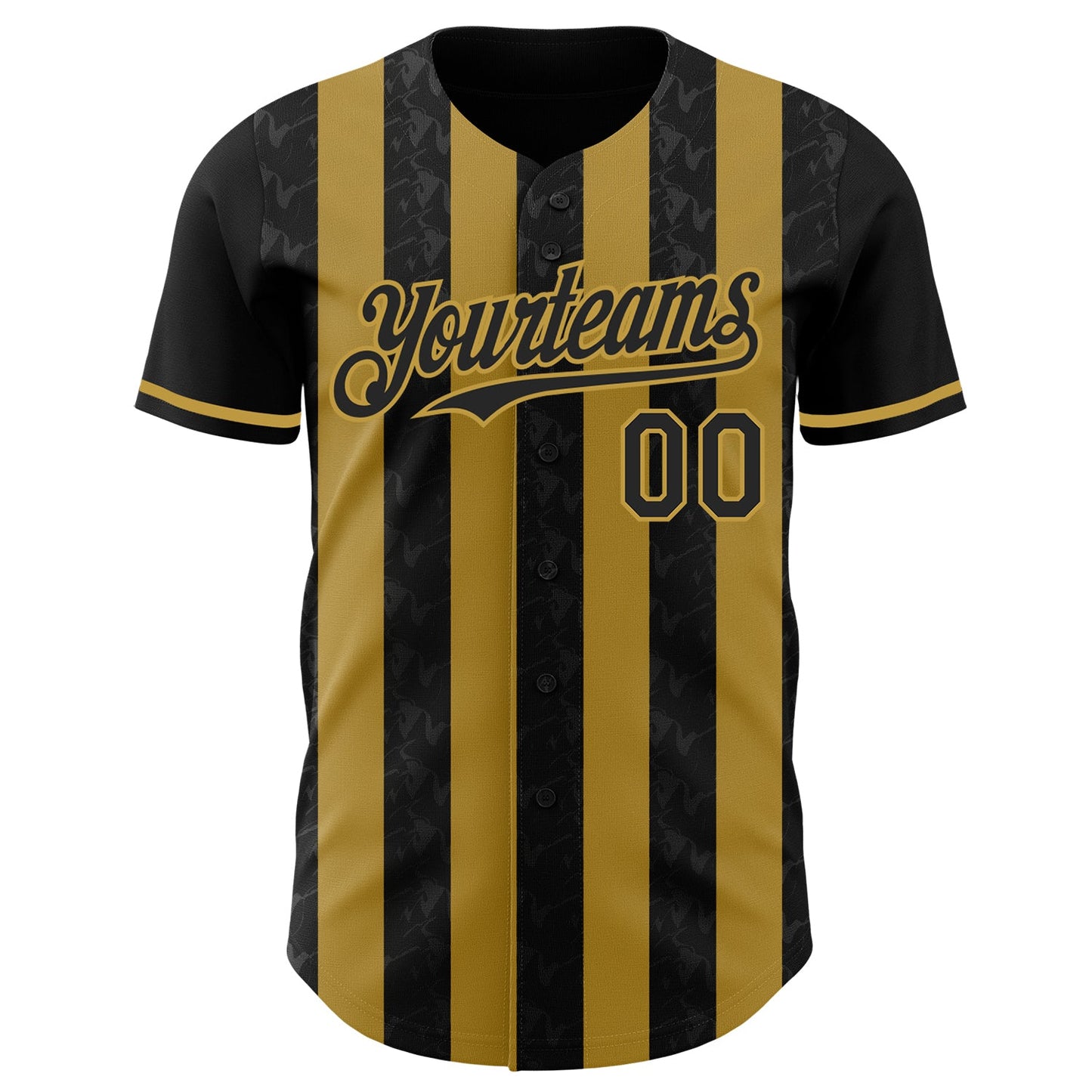 Custom Black-Old Gold Classic Vertical Stripe Fluid Liquid Texture Authentic Baseball Jersey