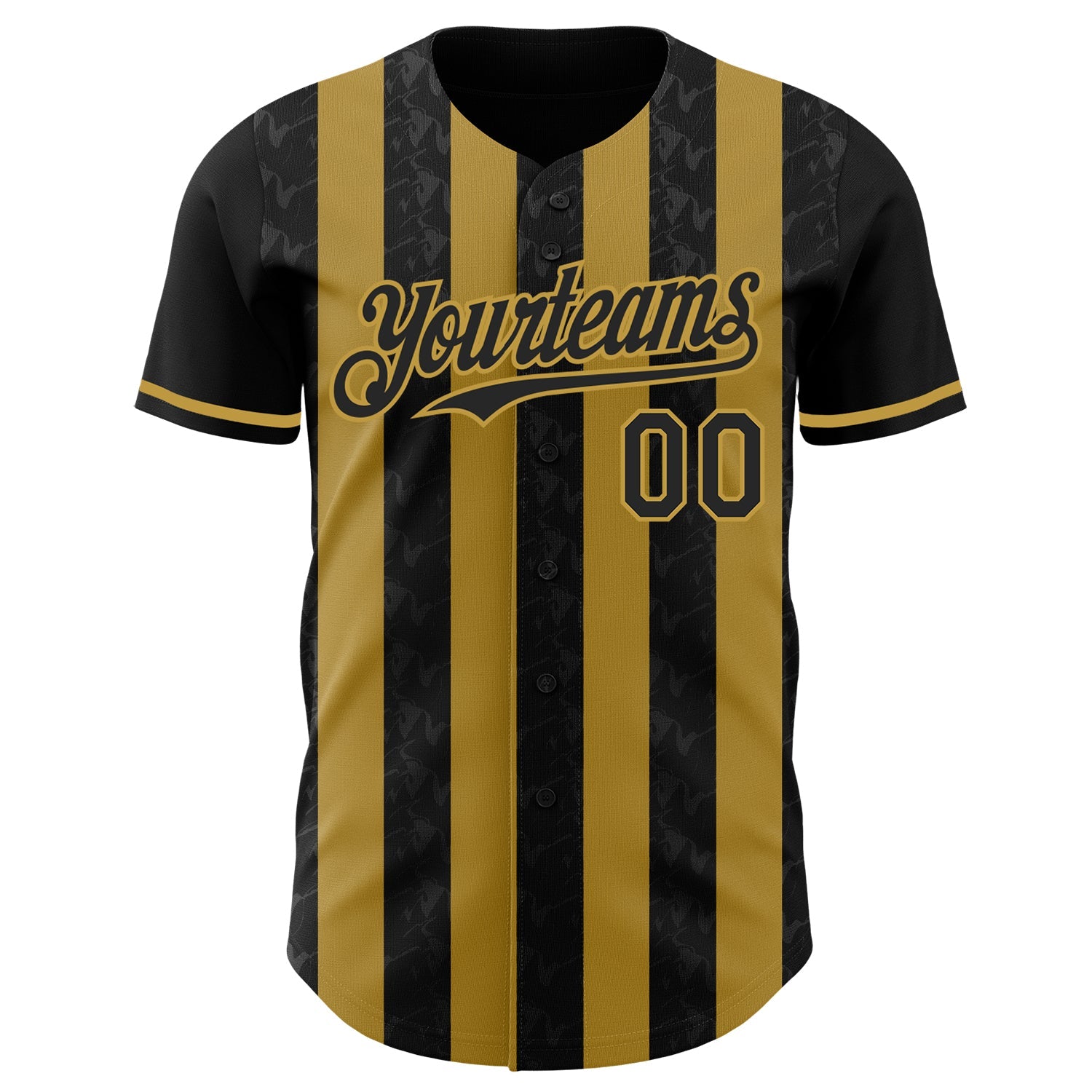 Custom Black-Old Gold Classic Vertical Stripe Fluid Liquid Texture Authentic Baseball Jersey