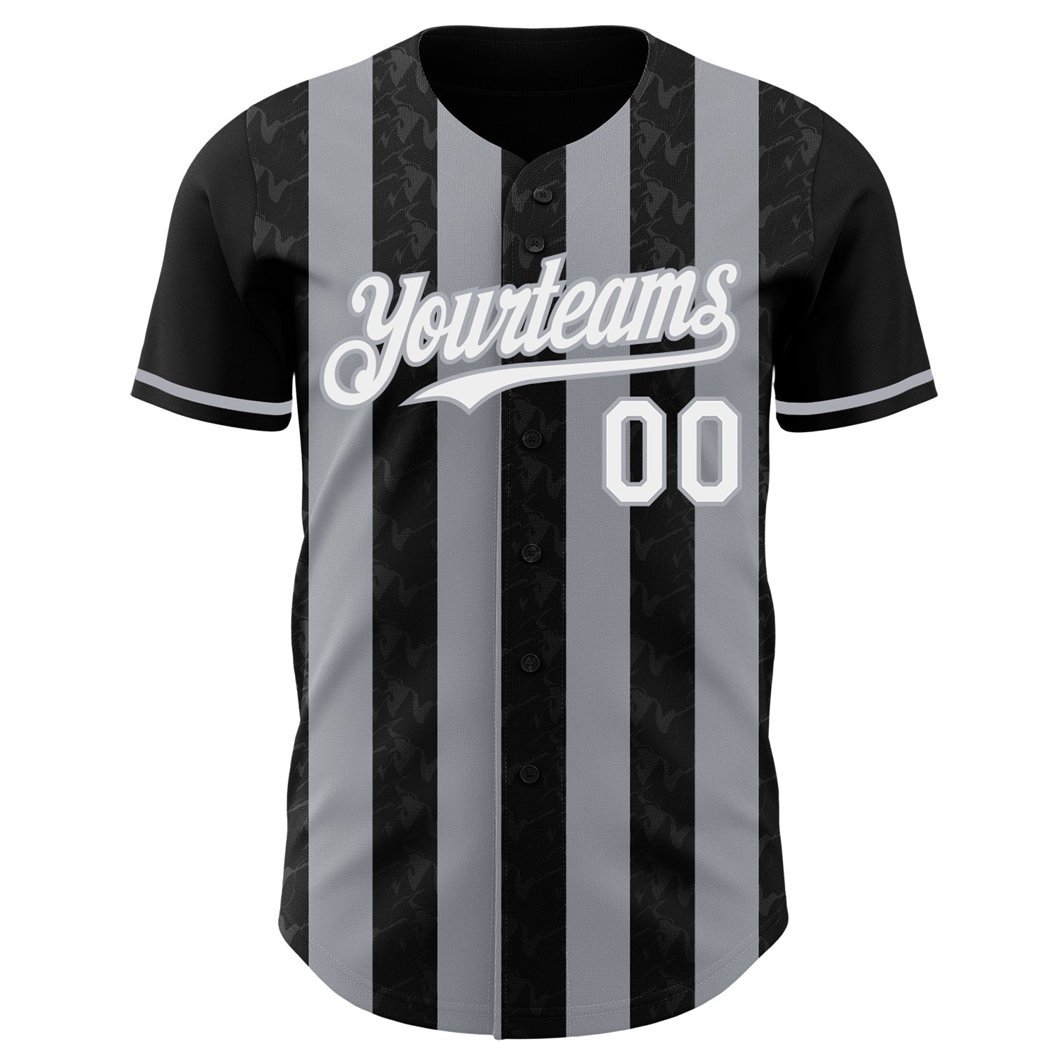 Custom Black White-Gray Classic Vertical Stripe Fluid Liquid Texture Authentic Baseball Jersey
