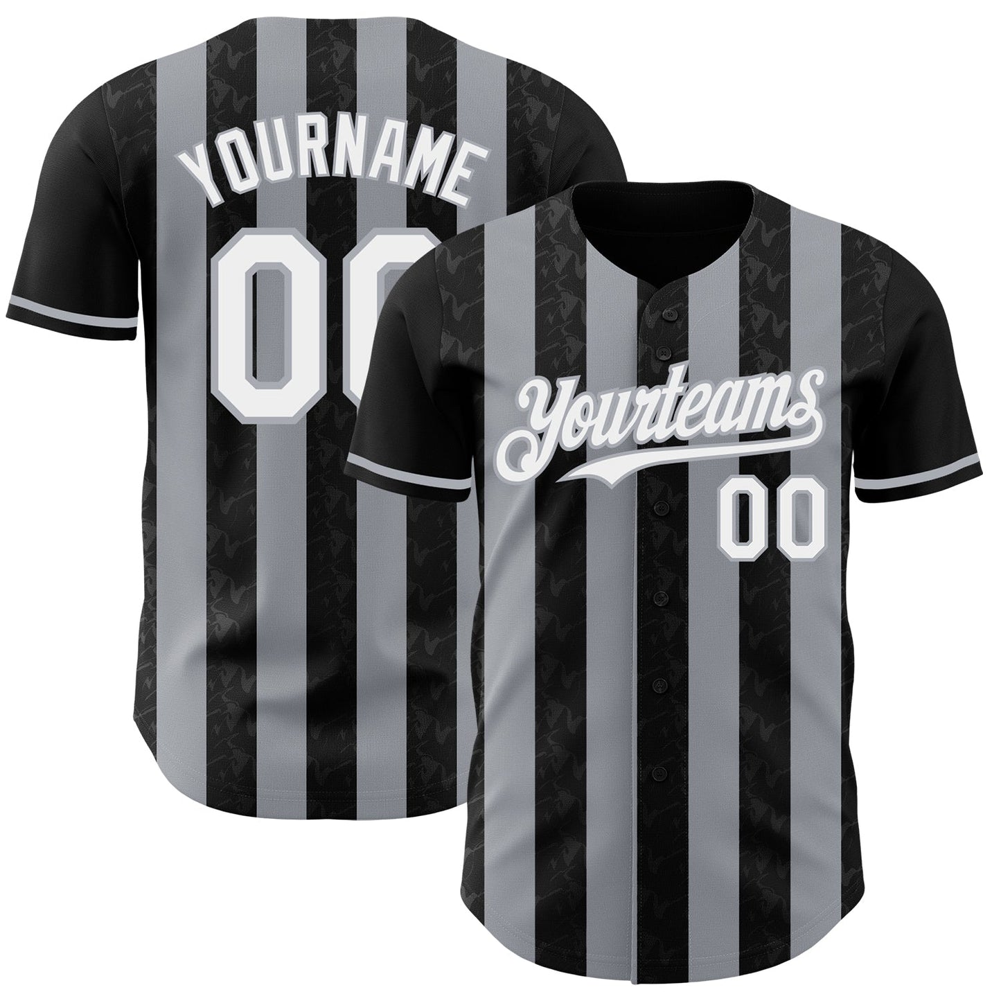 Custom Black White-Gray Classic Vertical Stripe Fluid Liquid Texture Authentic Baseball Jersey