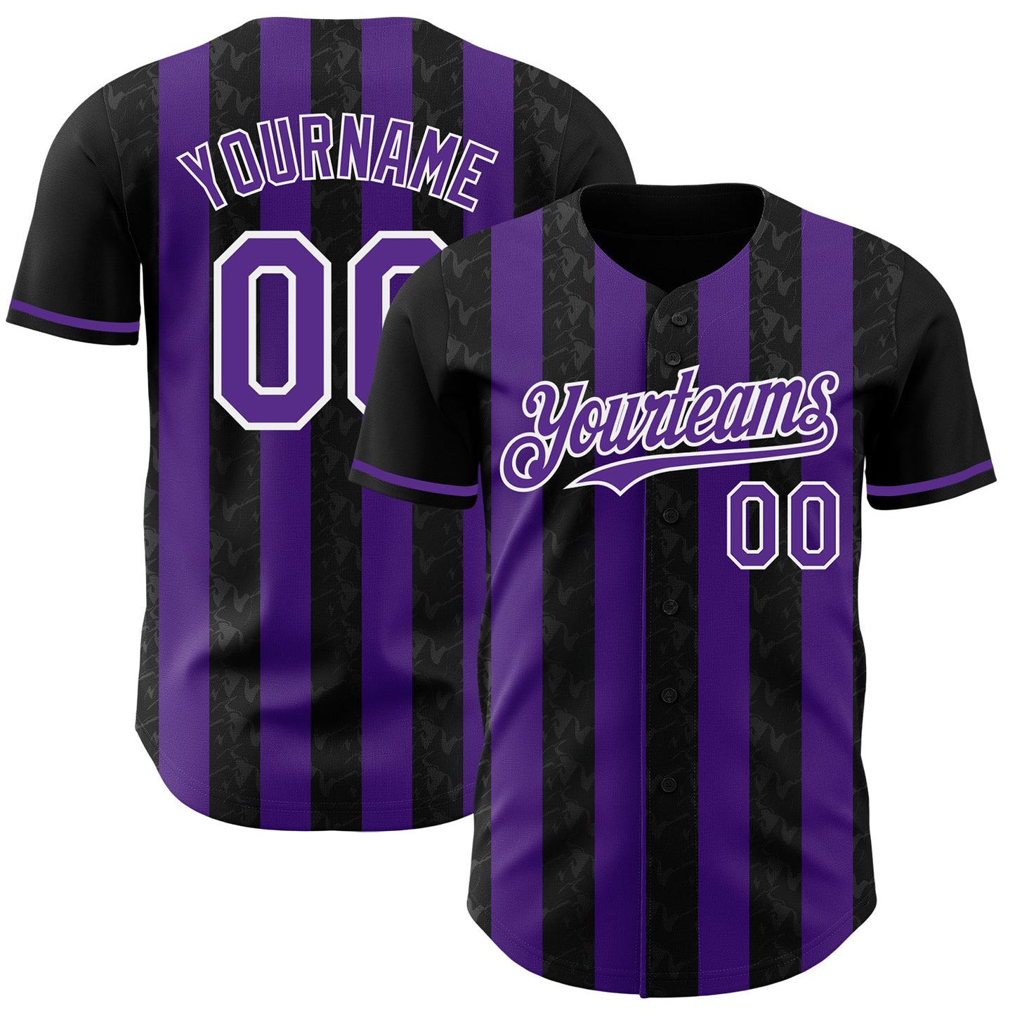 Custom Black Purple-White Classic Vertical Stripe Fluid Liquid Texture Authentic Baseball Jersey