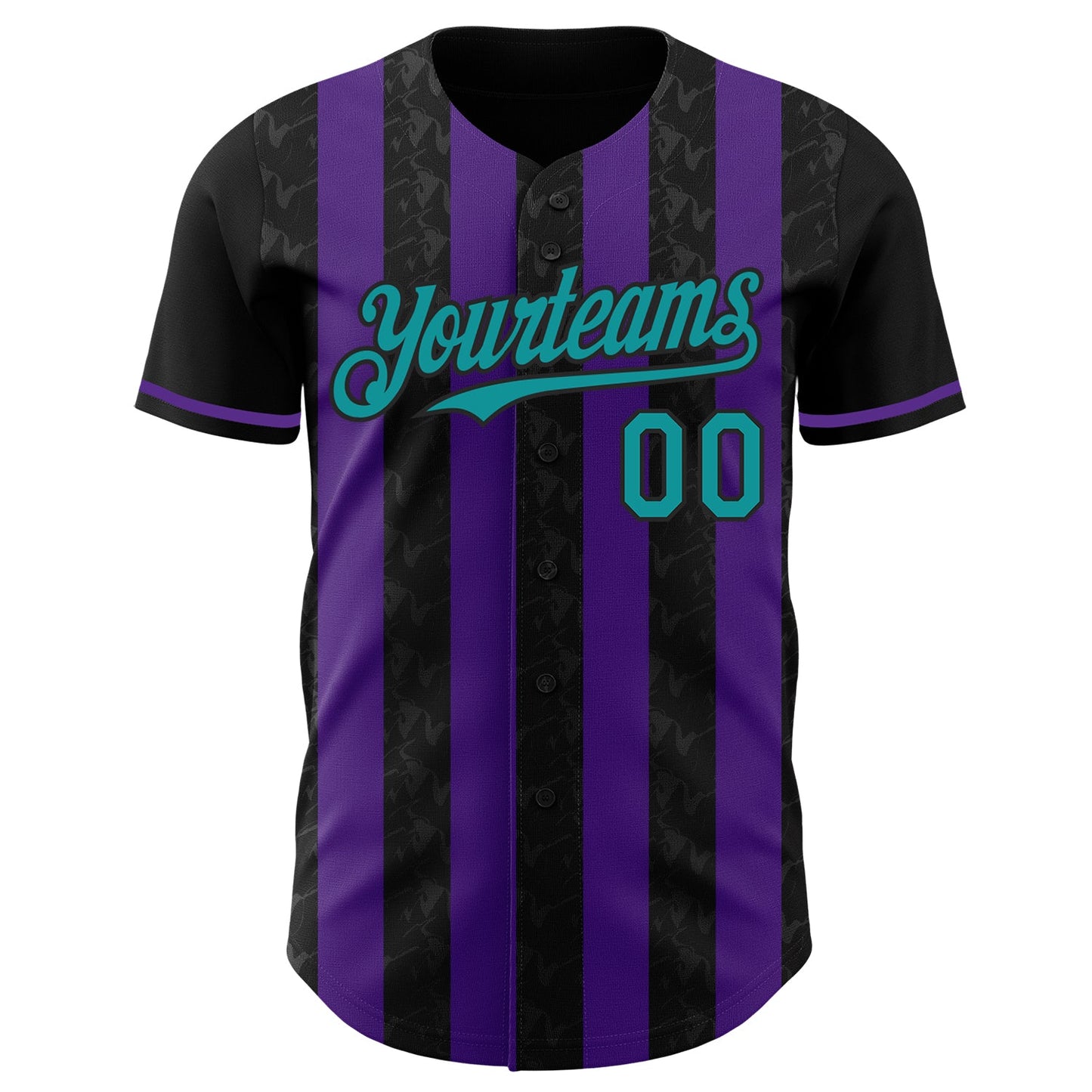 Custom Black Teal-Purple Classic Vertical Stripe Fluid Liquid Texture Authentic Baseball Jersey