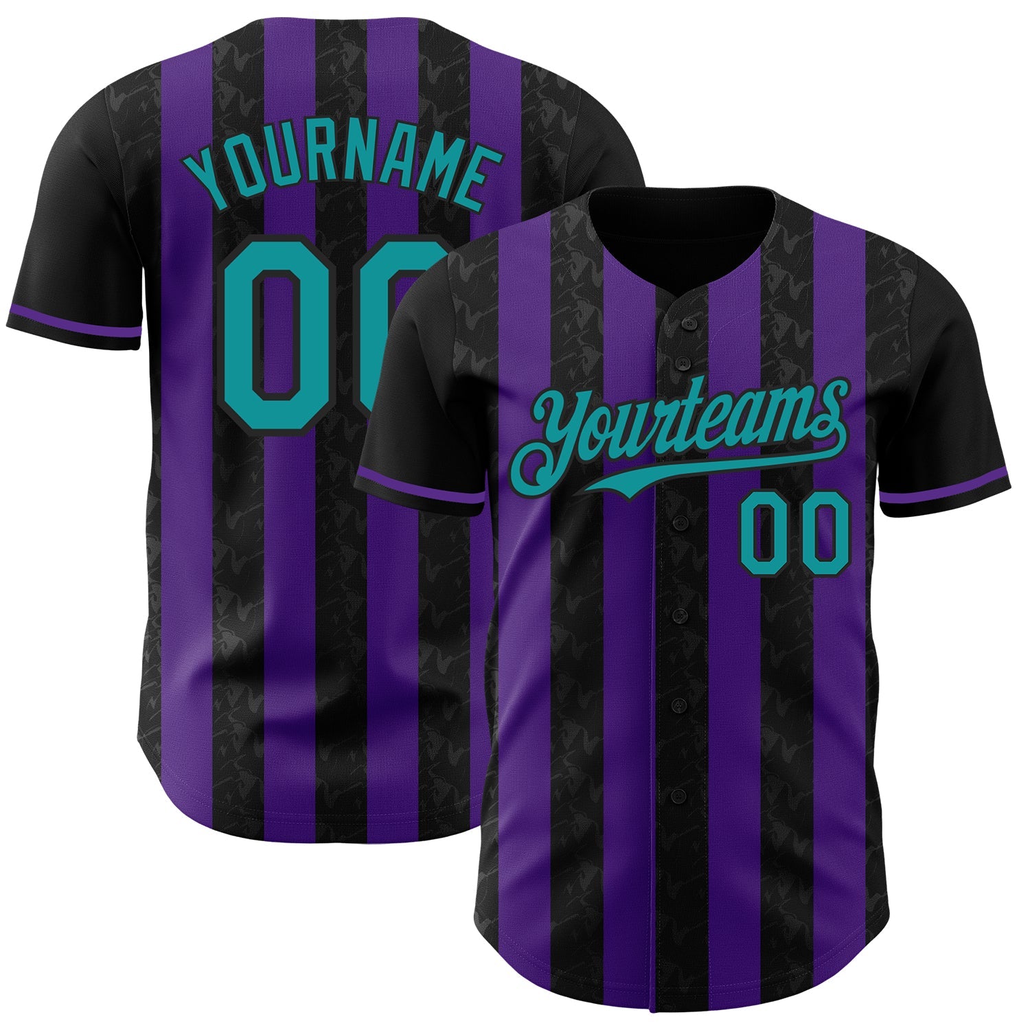 Custom Black Teal-Purple Classic Vertical Stripe Fluid Liquid Texture Authentic Baseball Jersey