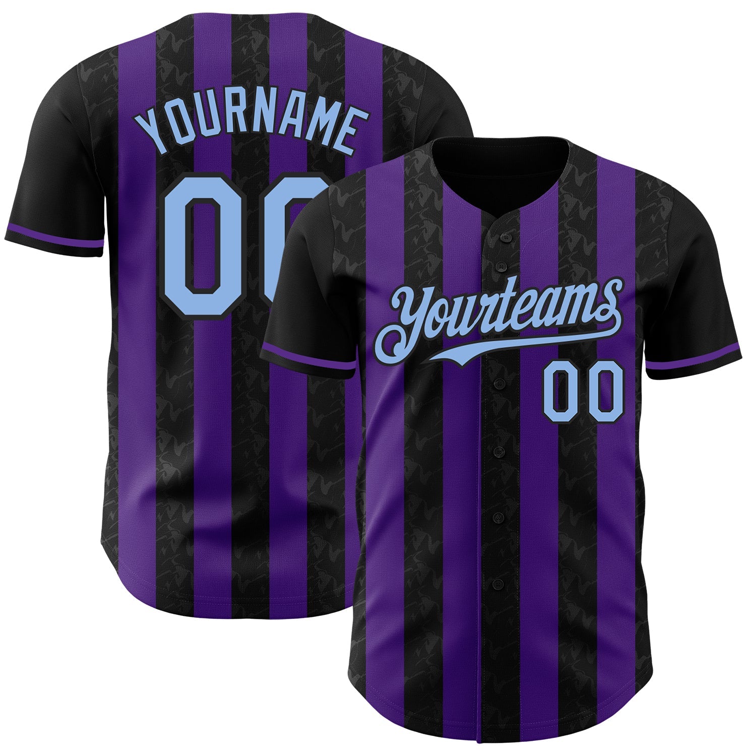 Custom Black Light Blue-Purple Classic Vertical Stripe Fluid Liquid Texture Authentic Baseball Jersey