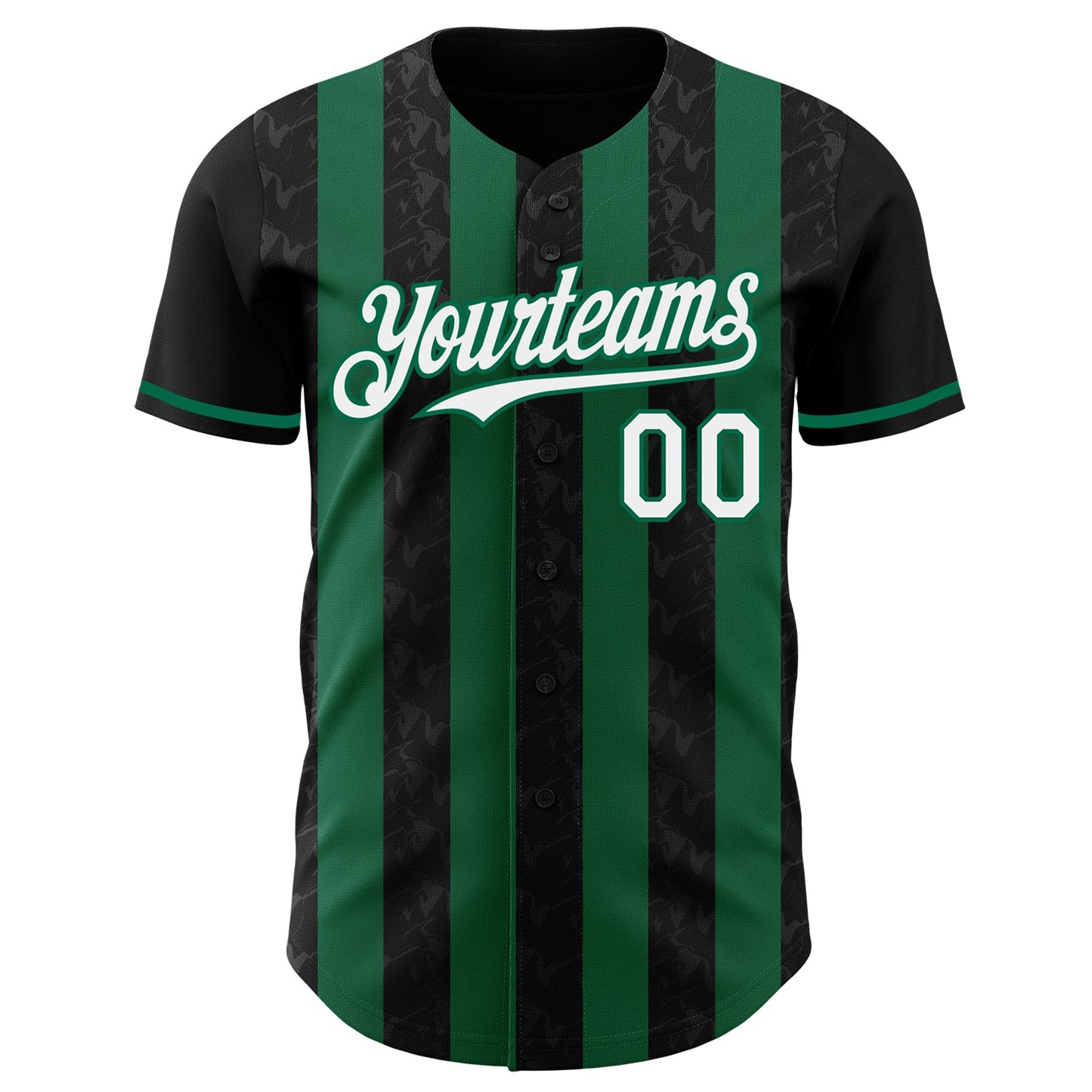 Custom Black White-Kelly Green Classic Vertical Stripe Fluid Liquid Texture Authentic Baseball Jersey
