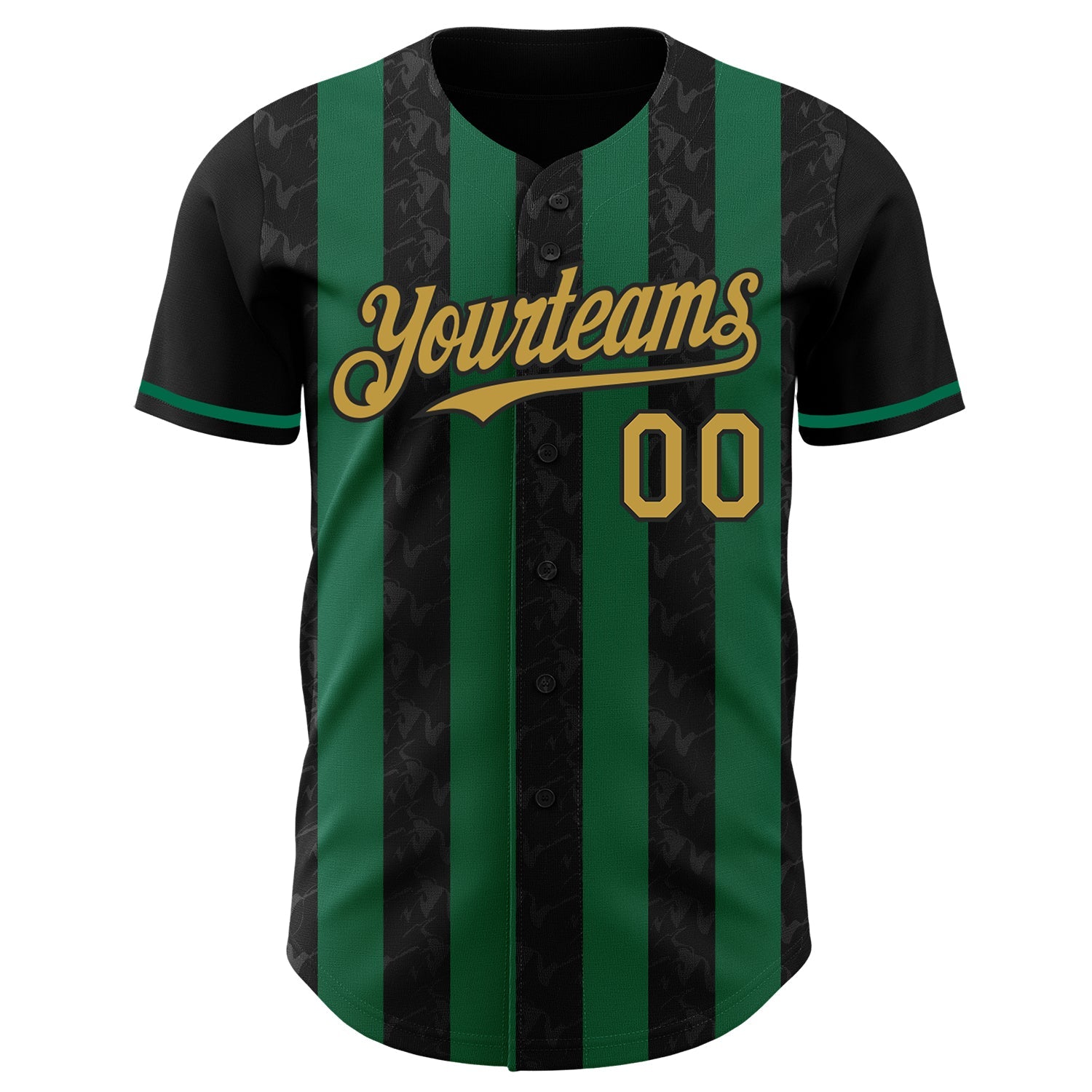 Custom Black Old Gold-Kelly Green Classic Vertical Stripe Fluid Liquid Texture Authentic Baseball Jersey