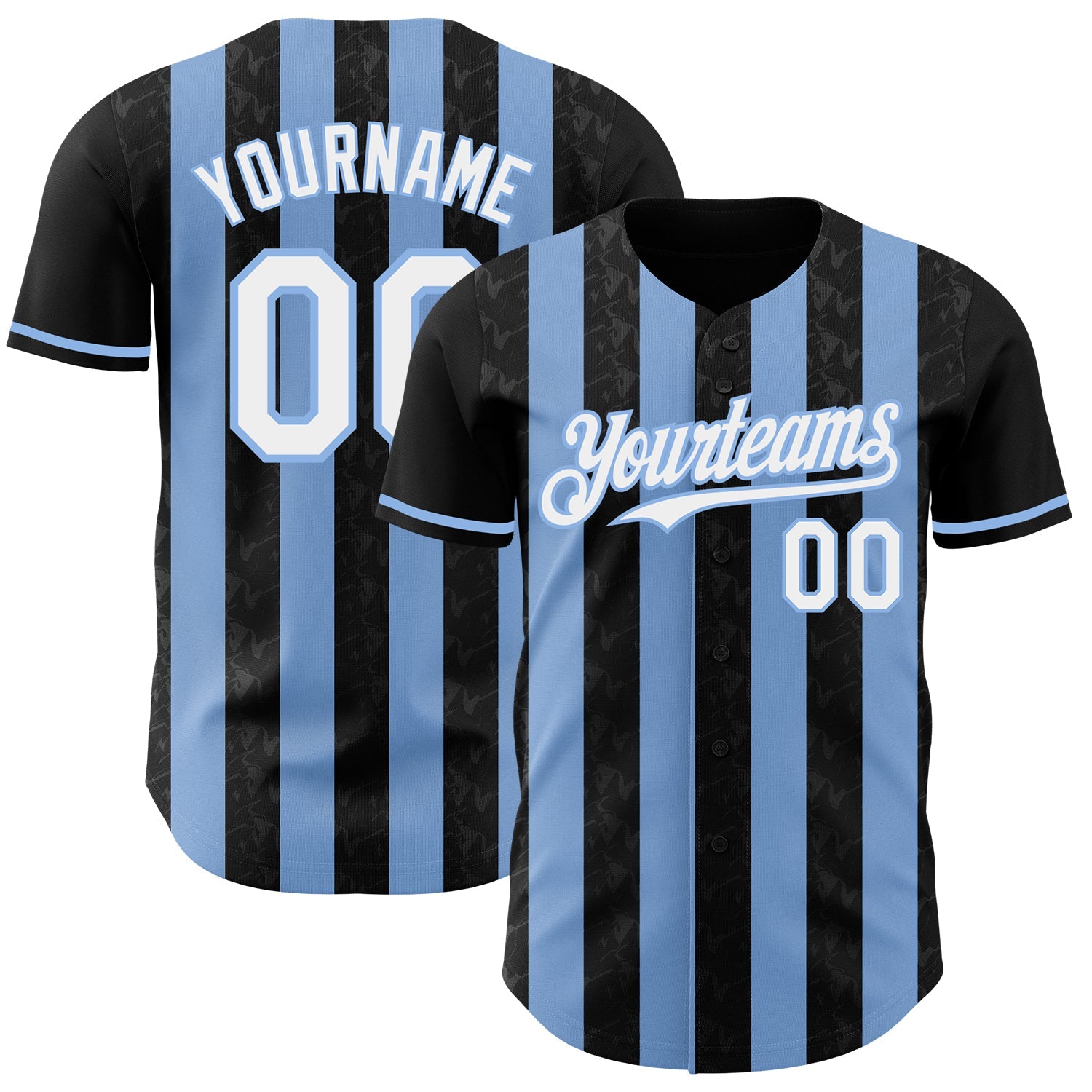 Custom Black White-Light Blue Classic Vertical Stripe Fluid Liquid Texture Authentic Baseball Jersey