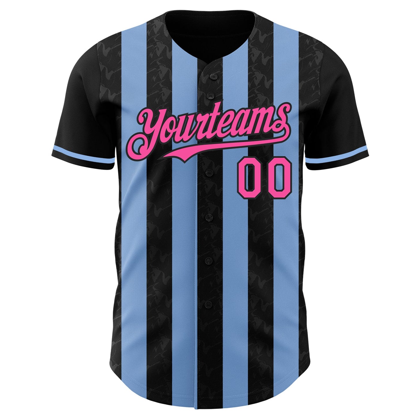 Custom Black Pink-Light Blue Classic Vertical Stripe Fluid Liquid Texture Authentic Baseball Jersey