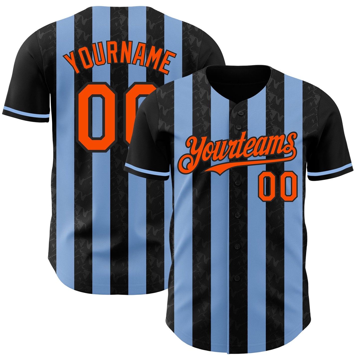 Custom Black Orange-Light Blue Classic Vertical Stripe Fluid Liquid Texture Authentic Baseball Jersey