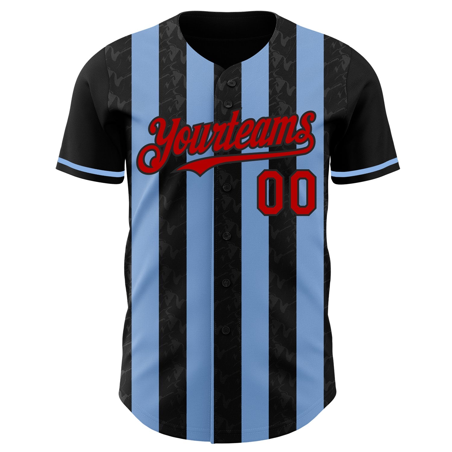 Custom Black Red-Light Blue Classic Vertical Stripe Fluid Liquid Texture Authentic Baseball Jersey