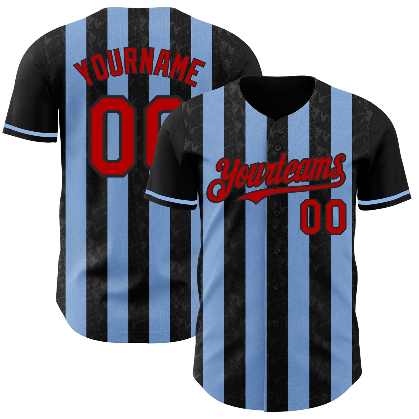 Custom Black Red-Light Blue Classic Vertical Stripe Fluid Liquid Texture Authentic Baseball Jersey