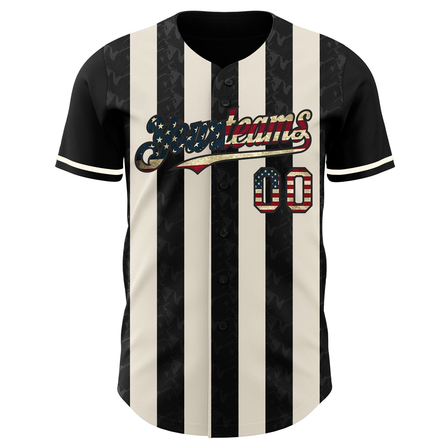 Custom Black Vintage USA Flag-Cream Classic Vertical Stripe Fluid Liquid Texture Authentic Baseball Jersey