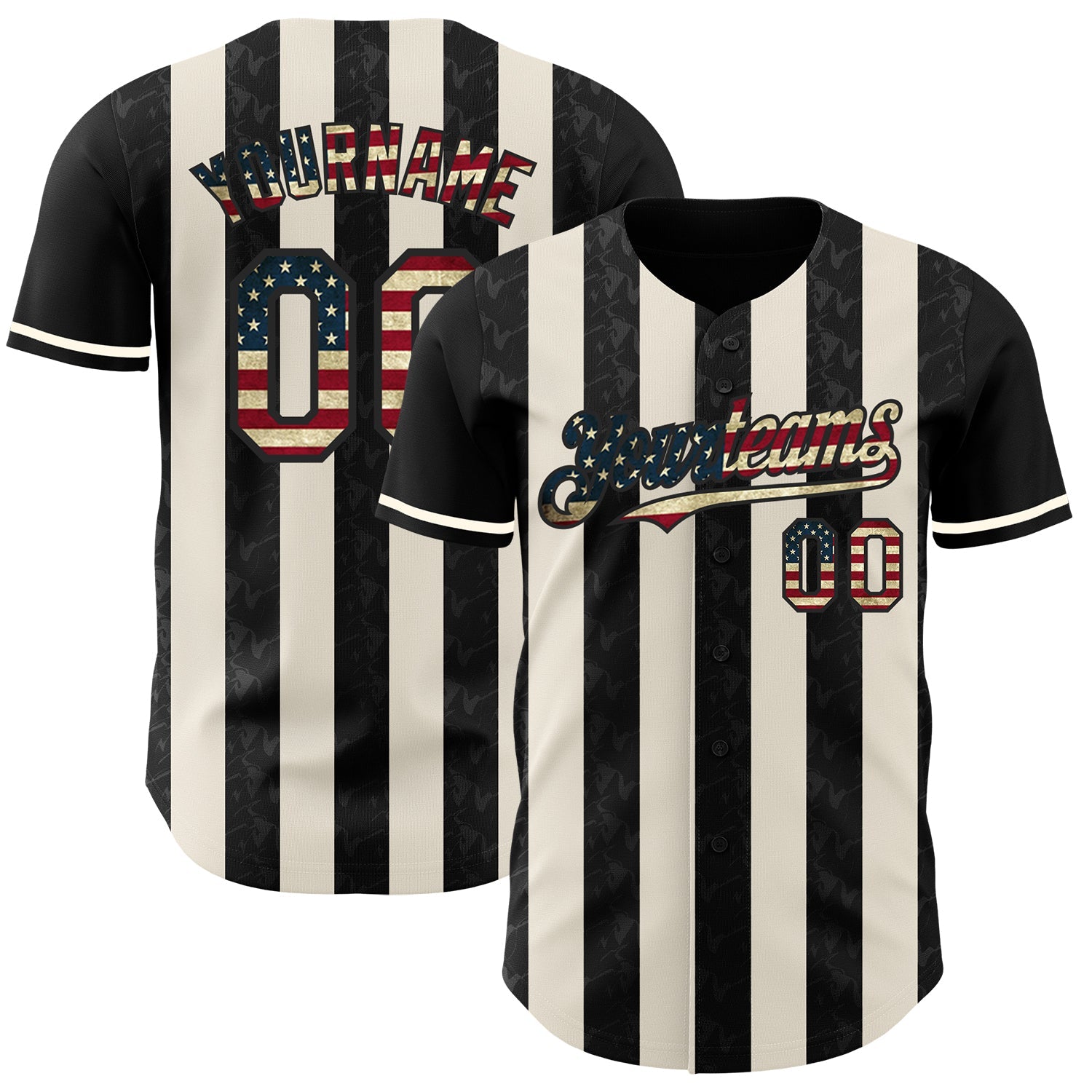 Custom Black Vintage USA Flag-Cream Classic Vertical Stripe Fluid Liquid Texture Authentic Baseball Jersey