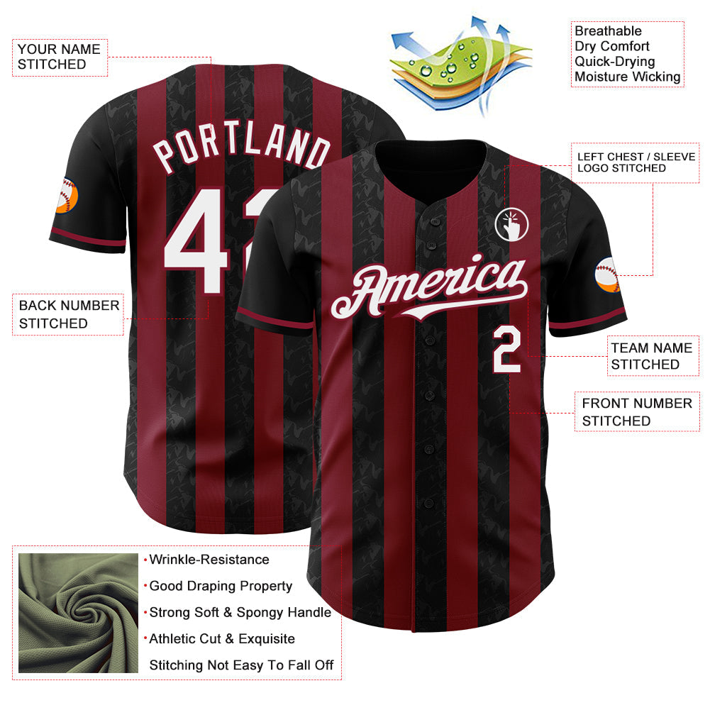 Custom Black White-Crimson Classic Vertical Stripe Fluid Liquid Texture Authentic Baseball Jersey