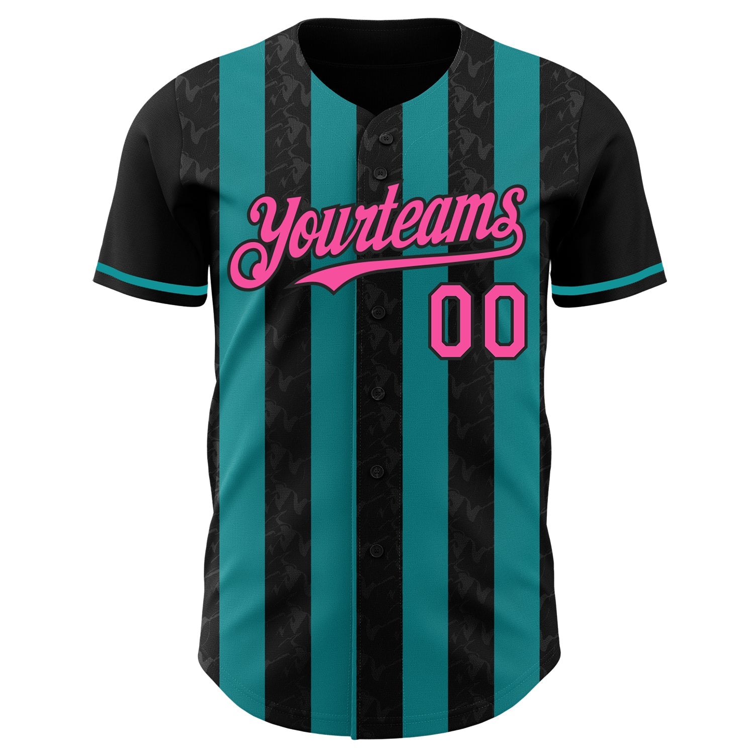 Custom Black Pink-Teal Classic Vertical Stripe Fluid Liquid Texture Authentic Baseball Jersey