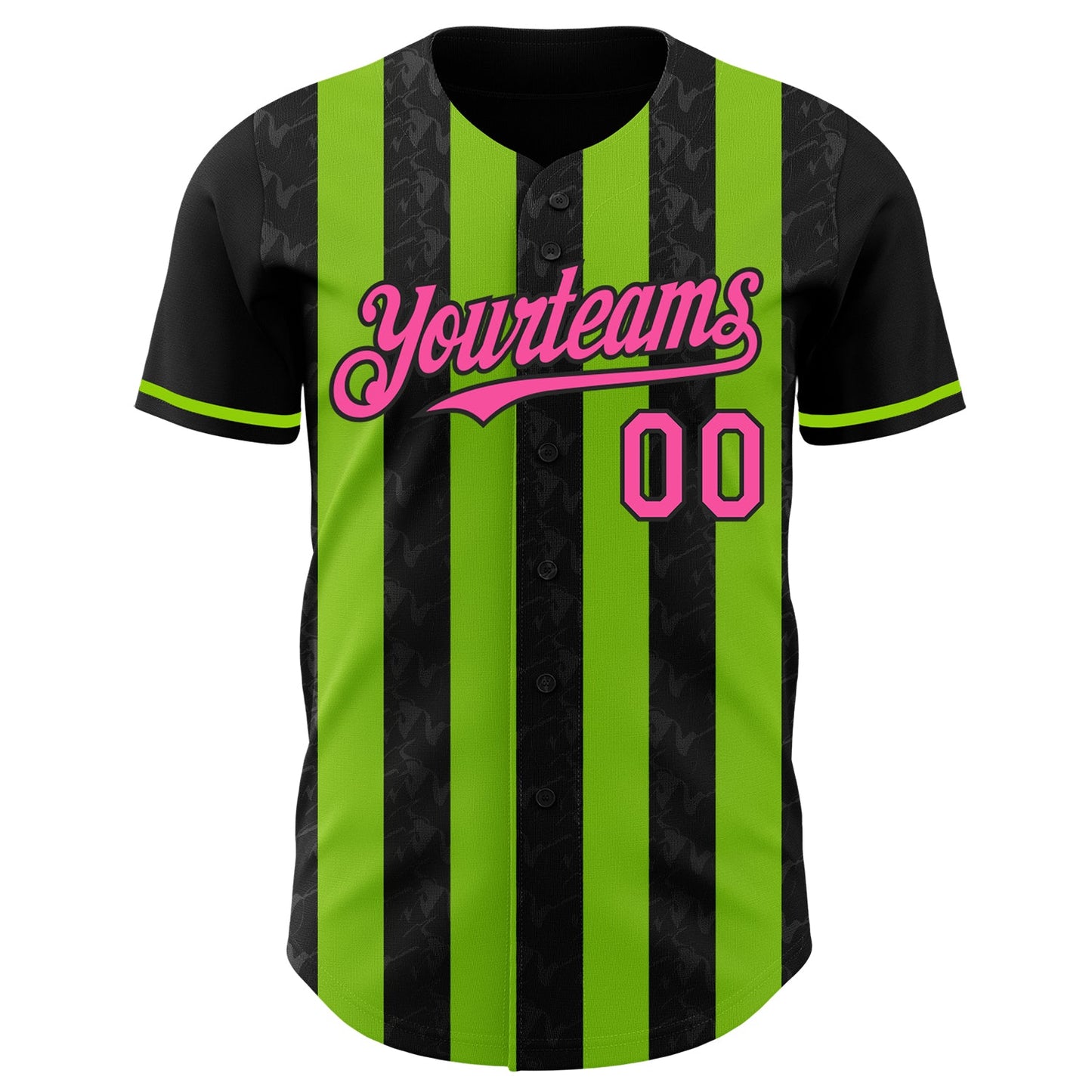 Custom Black Pink-Neon Green Classic Vertical Stripe Fluid Liquid Texture Authentic Baseball Jersey