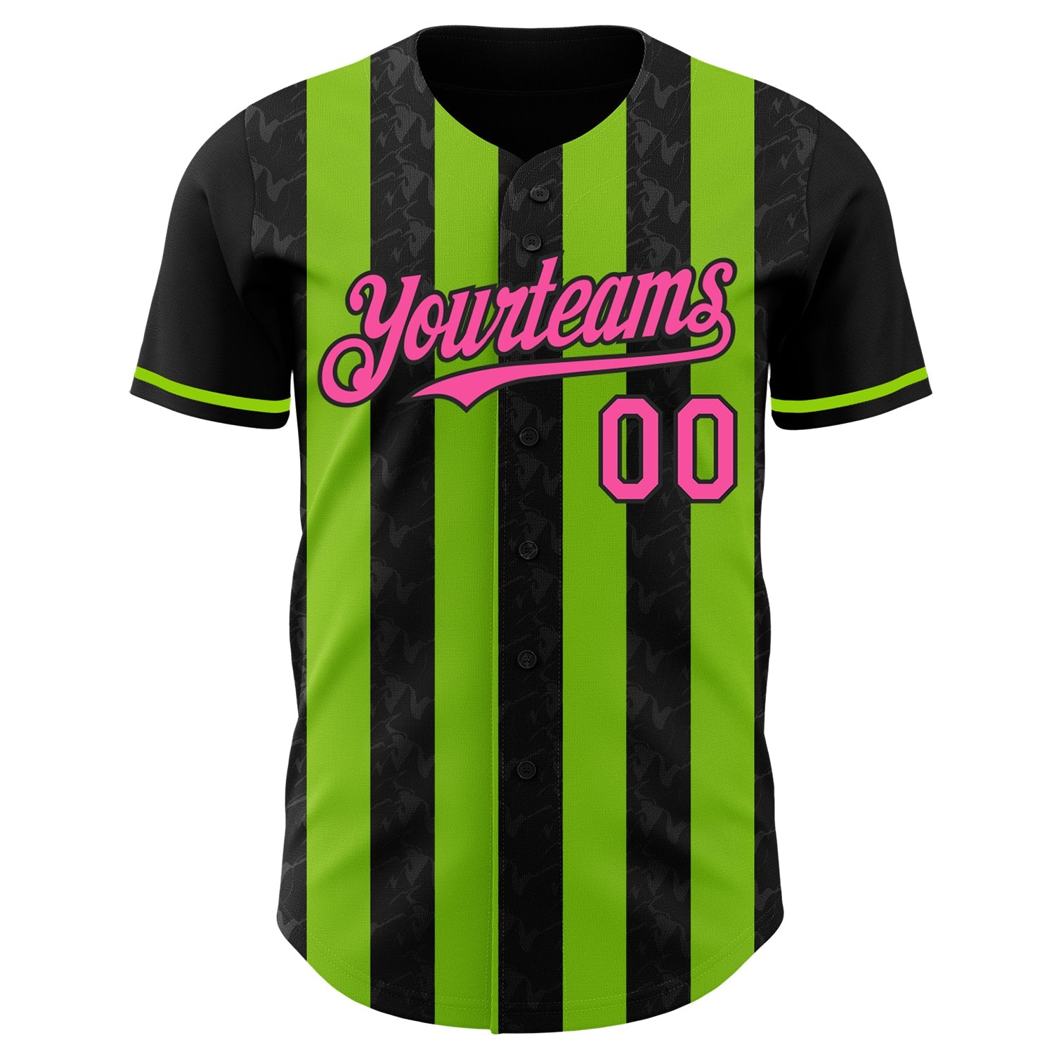 Custom Black Pink-Neon Green Classic Vertical Stripe Fluid Liquid Texture Authentic Baseball Jersey