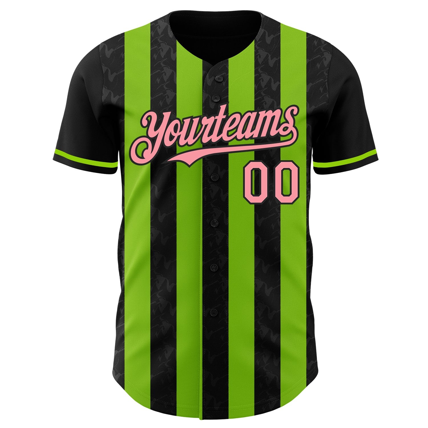 Custom Black Medium Pink-Neon Green Classic Vertical Stripe Fluid Liquid Texture Authentic Baseball Jersey