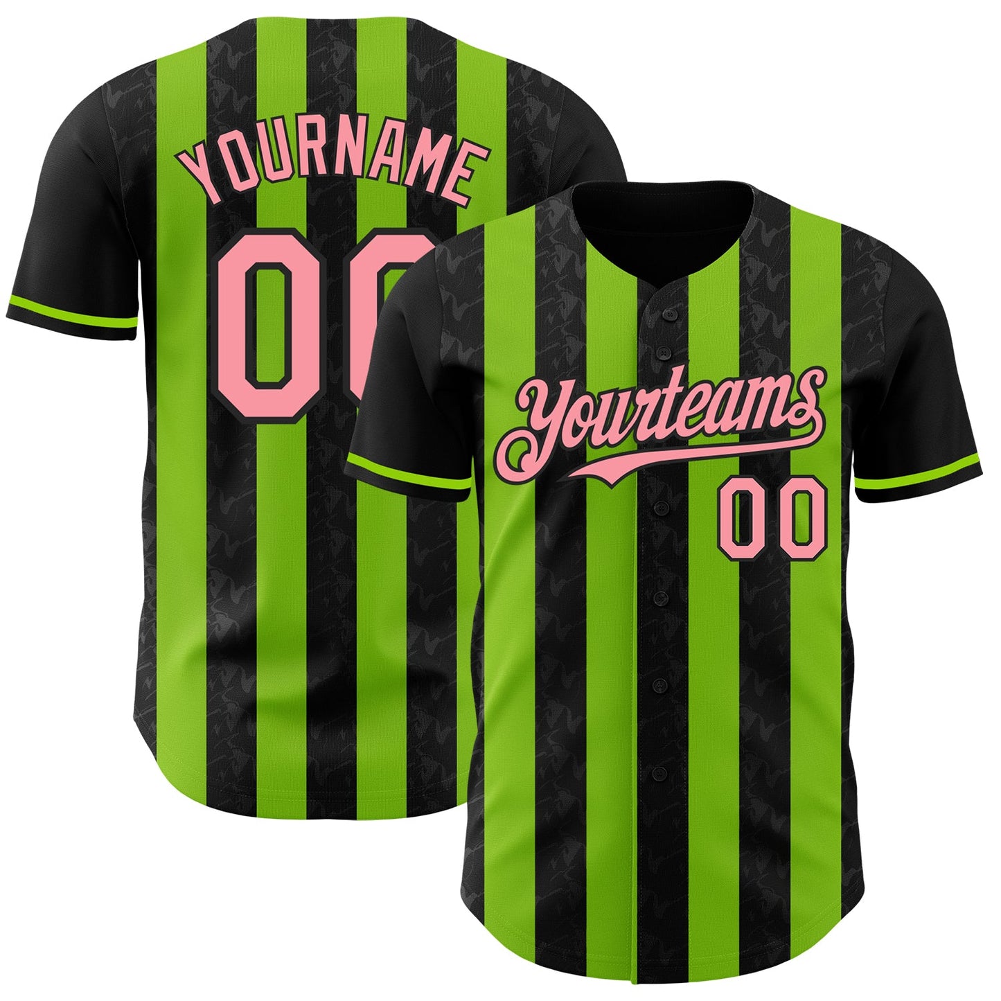 Custom Black Medium Pink-Neon Green Classic Vertical Stripe Fluid Liquid Texture Authentic Baseball Jersey