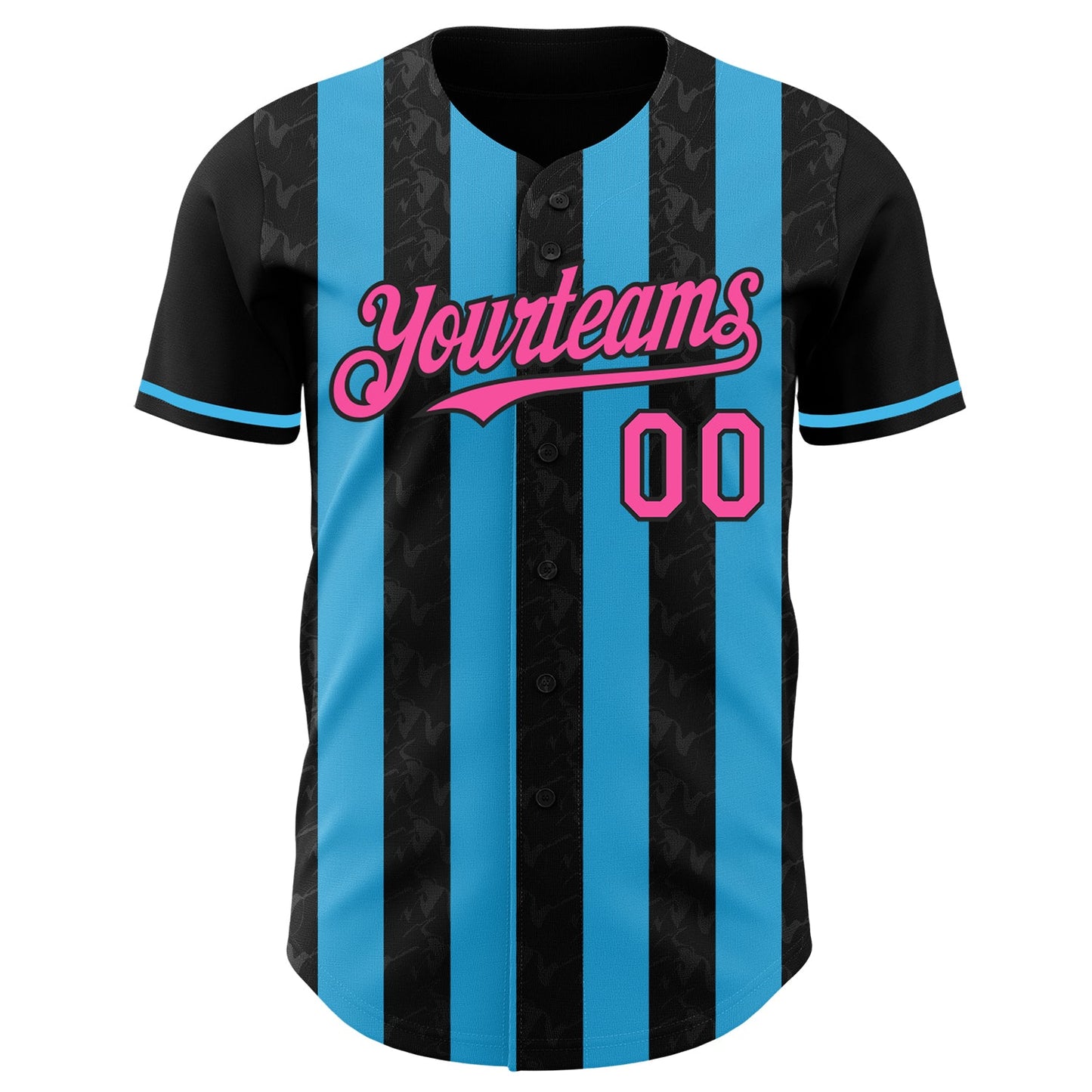 Custom Black Pink-Sky Blue Classic Vertical Stripe Fluid Liquid Texture Authentic Baseball Jersey