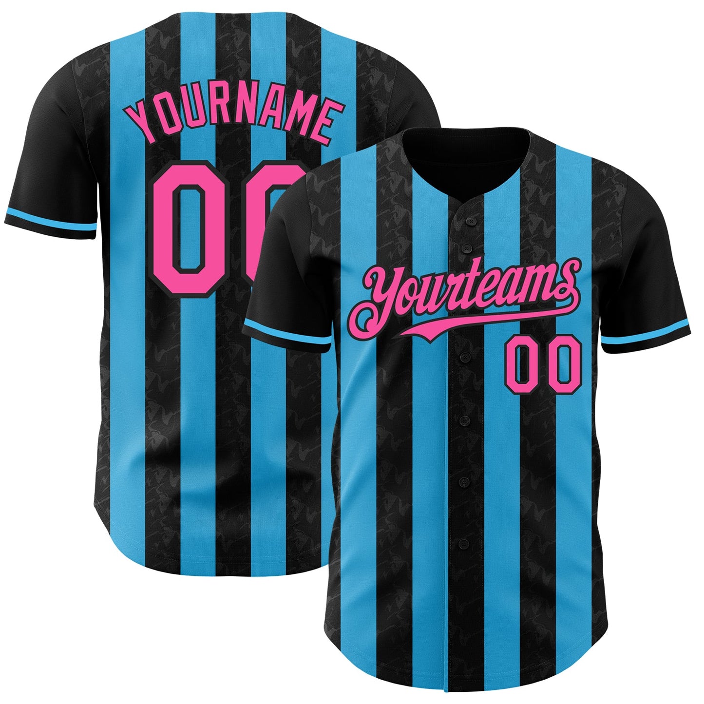 Custom Black Pink-Sky Blue Classic Vertical Stripe Fluid Liquid Texture Authentic Baseball Jersey