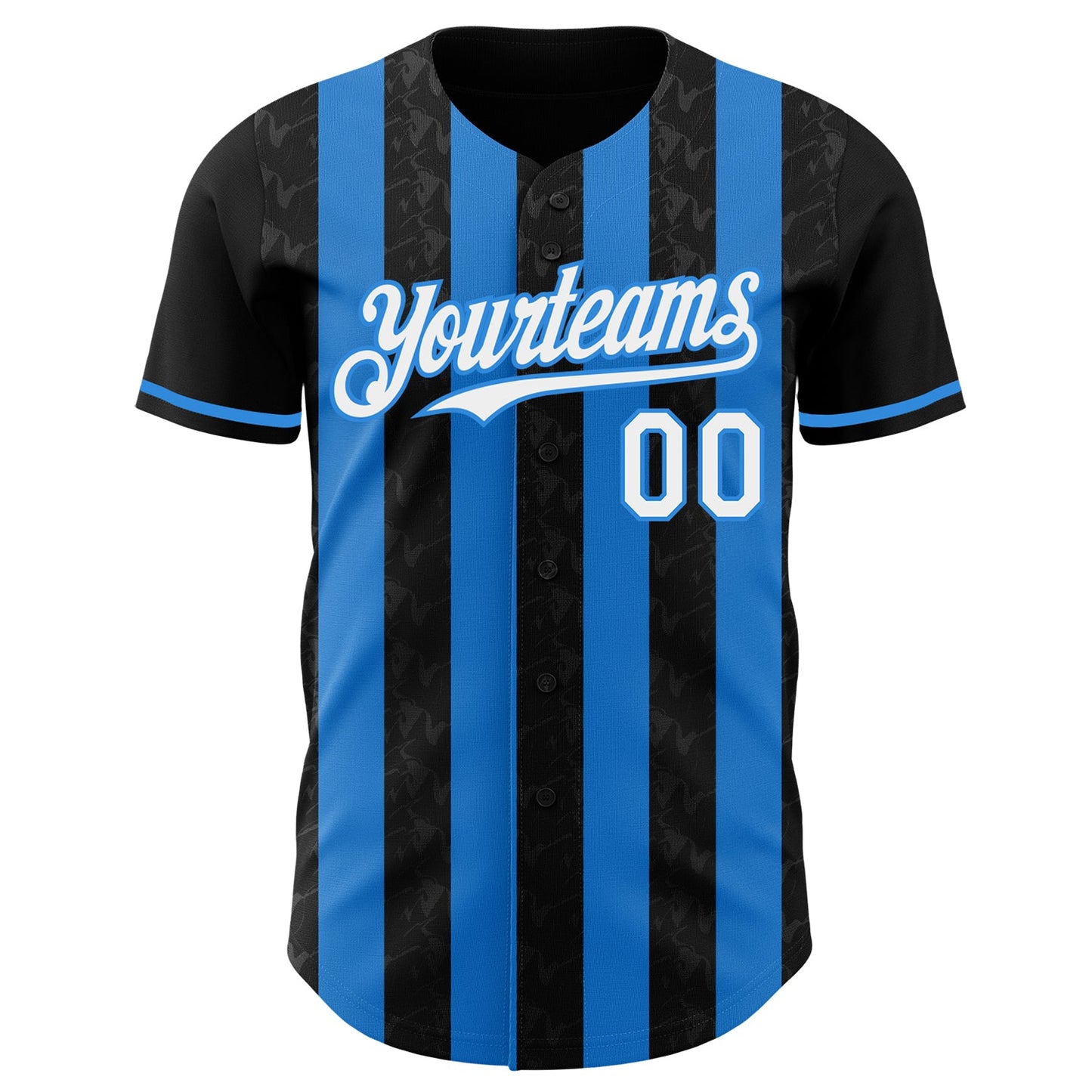 Custom Black White-Electric Blue Classic Vertical Stripe Fluid Liquid Texture Authentic Baseball Jersey