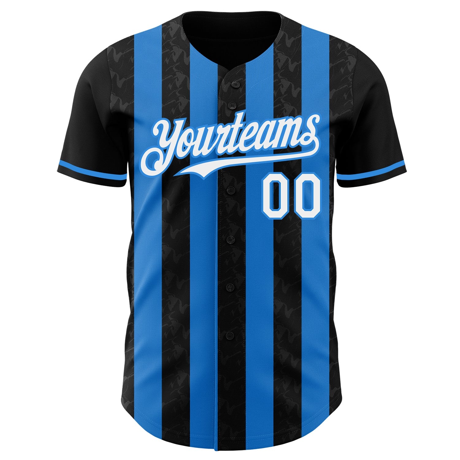 Custom Black White-Electric Blue Classic Vertical Stripe Fluid Liquid Texture Authentic Baseball Jersey