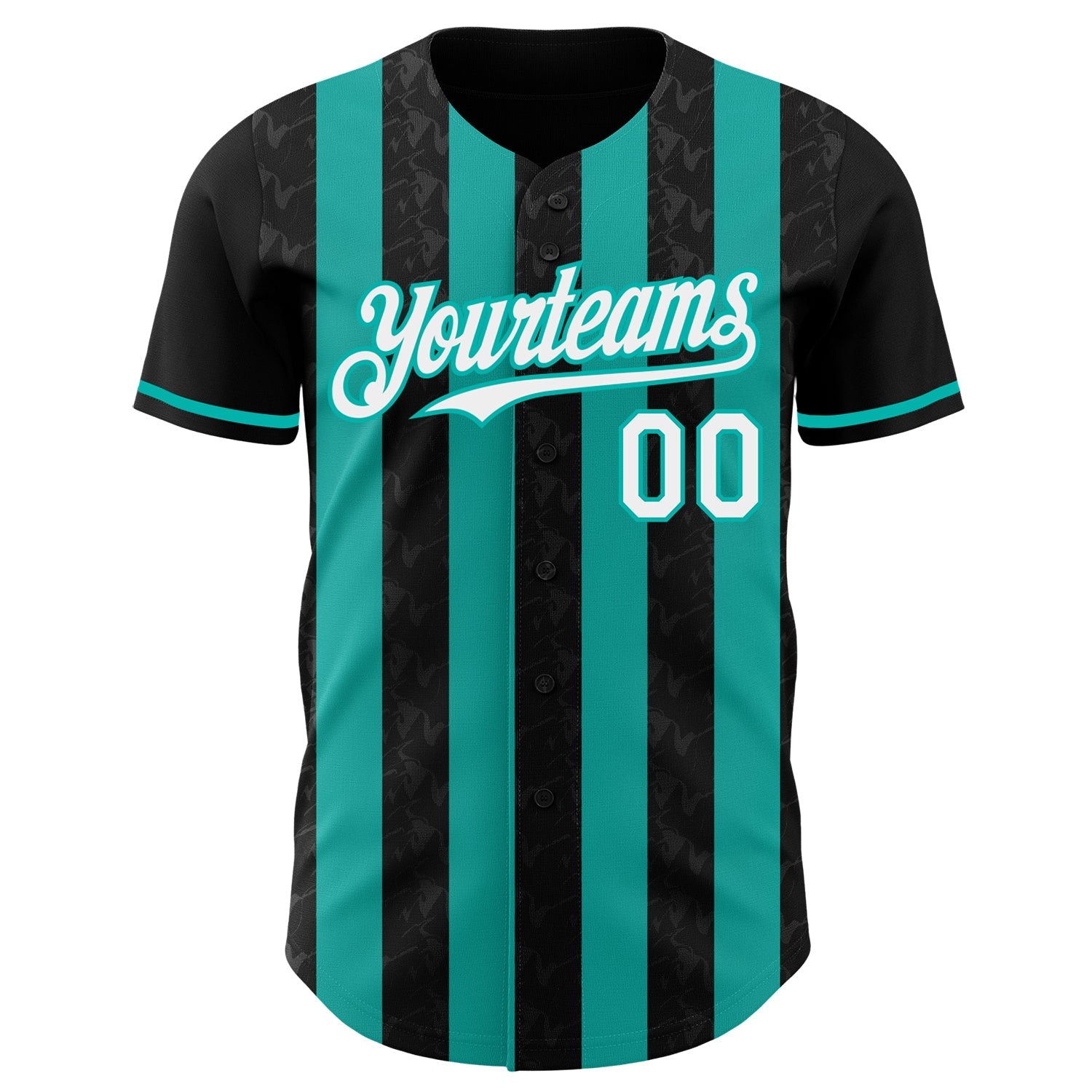 Custom Black White-Aqua Classic Vertical Stripe Fluid Liquid Texture Authentic Baseball Jersey