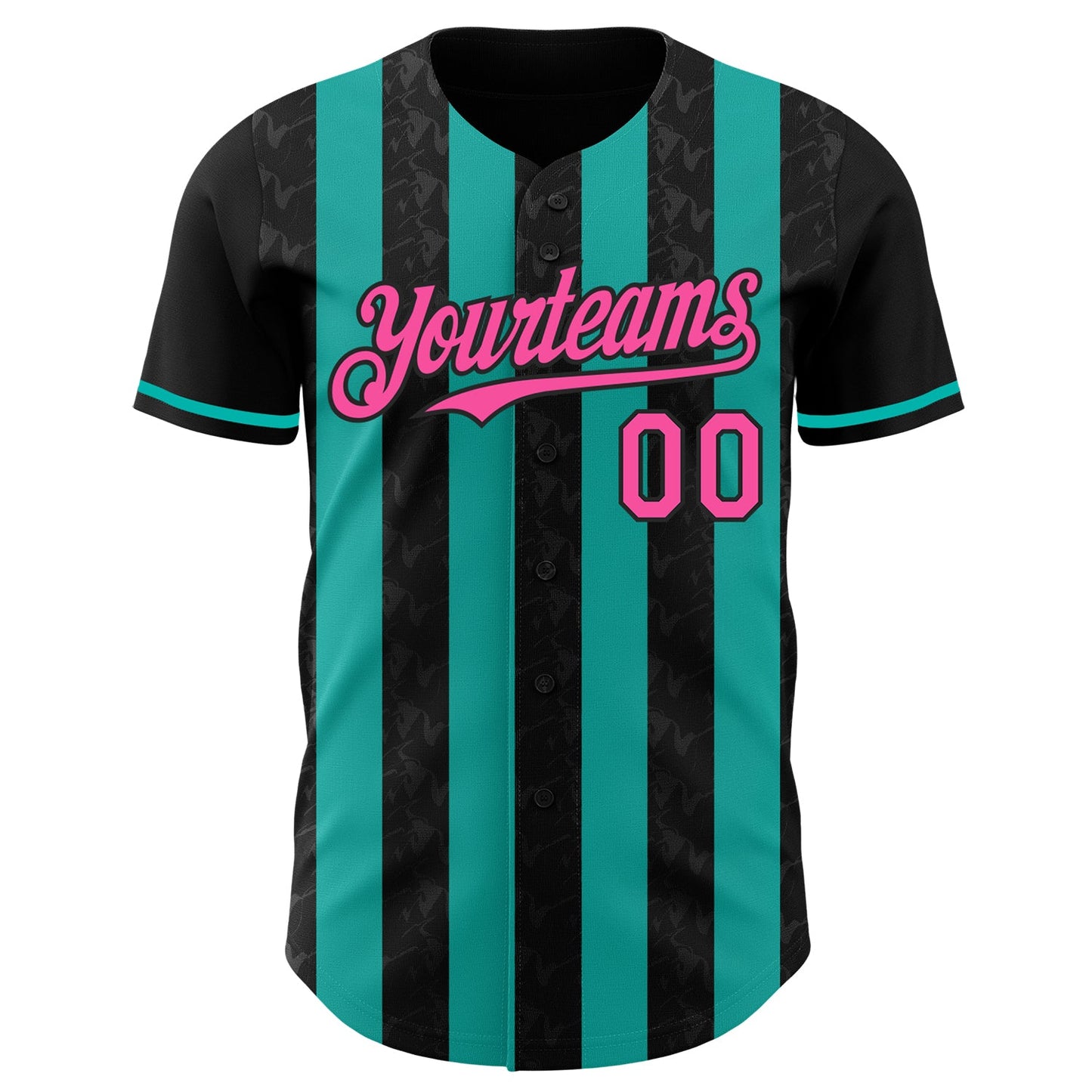 Custom Black Pink-Aqua Classic Vertical Stripe Fluid Liquid Texture Authentic Baseball Jersey