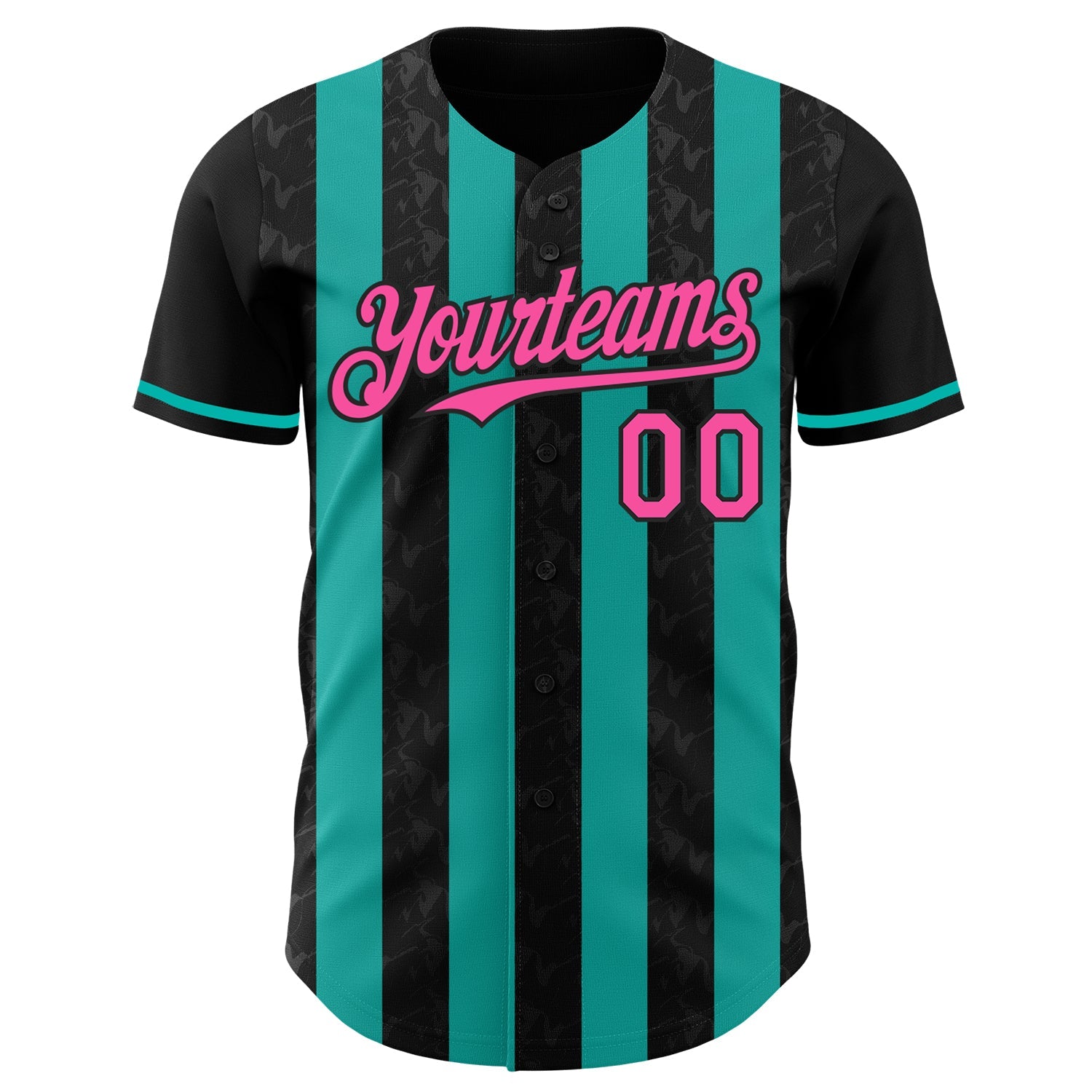 Custom Black Pink-Aqua Classic Vertical Stripe Fluid Liquid Texture Authentic Baseball Jersey