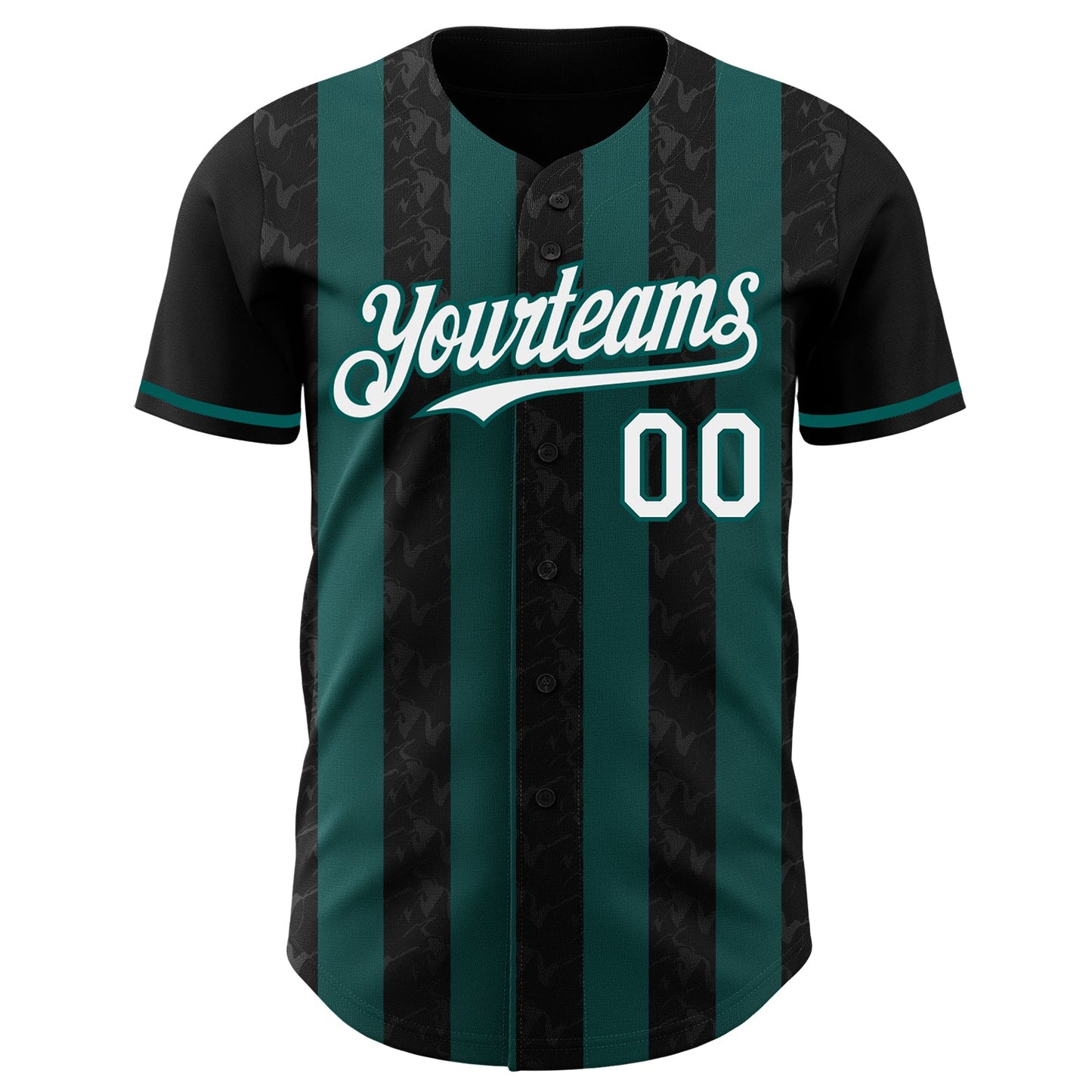 Custom Black White-Midnight Green Classic Vertical Stripe Fluid Liquid Texture Authentic Baseball Jersey