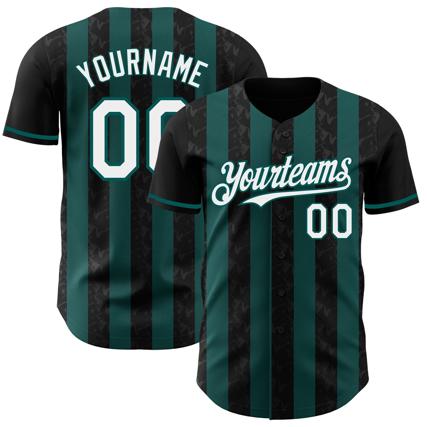 Custom Black White-Midnight Green Classic Vertical Stripe Fluid Liquid Texture Authentic Baseball Jersey