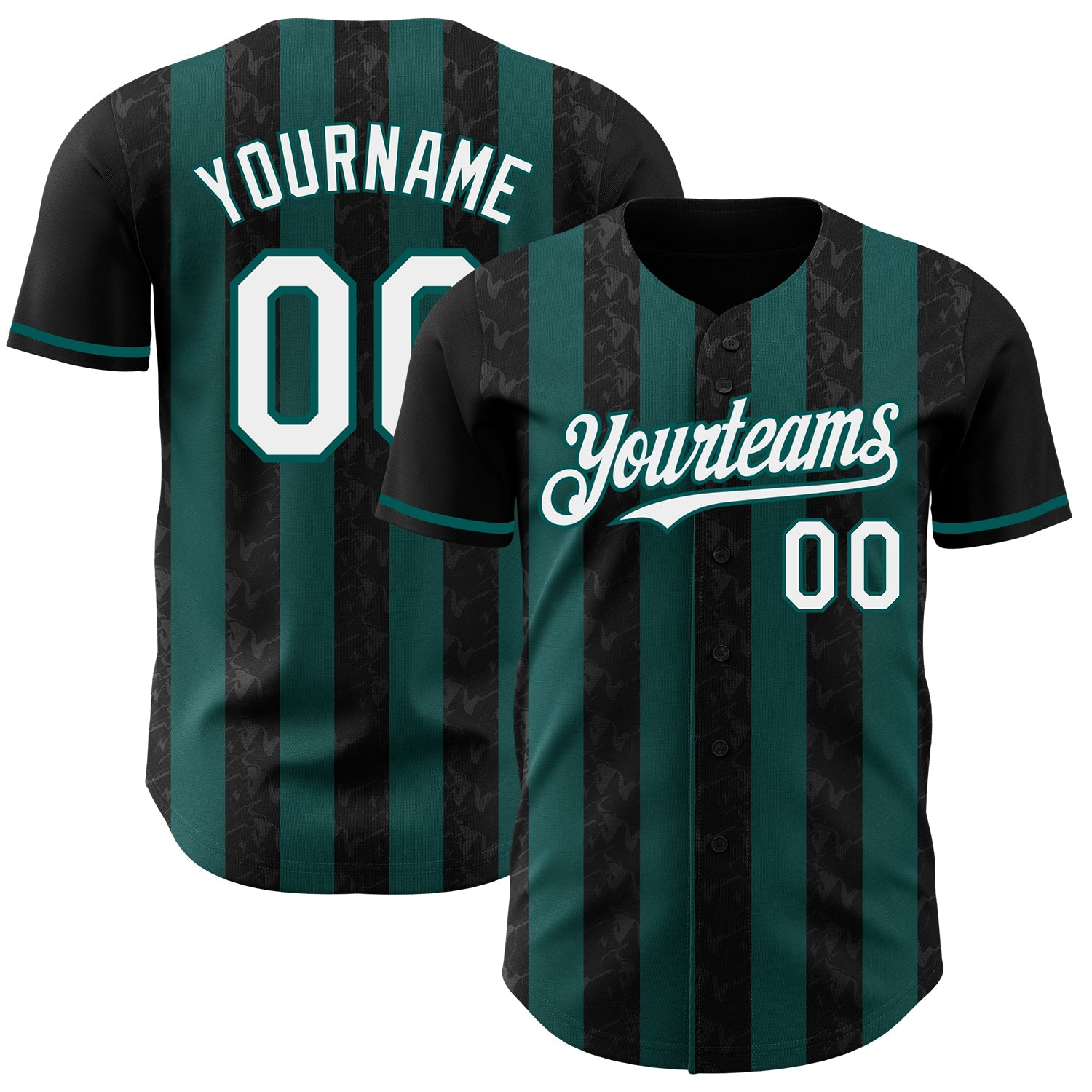 Custom Black White-Midnight Green Classic Vertical Stripe Fluid Liquid Texture Authentic Baseball Jersey