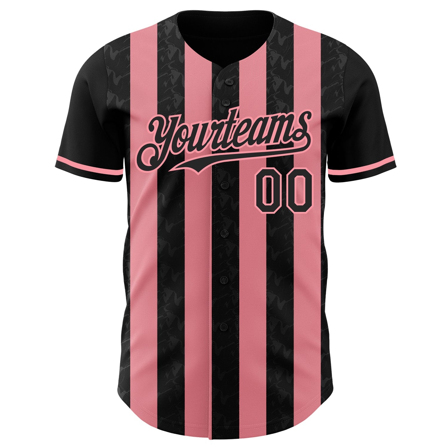 Custom Black-Medium Pink Classic Vertical Stripe Fluid Liquid Texture Authentic Baseball Jersey