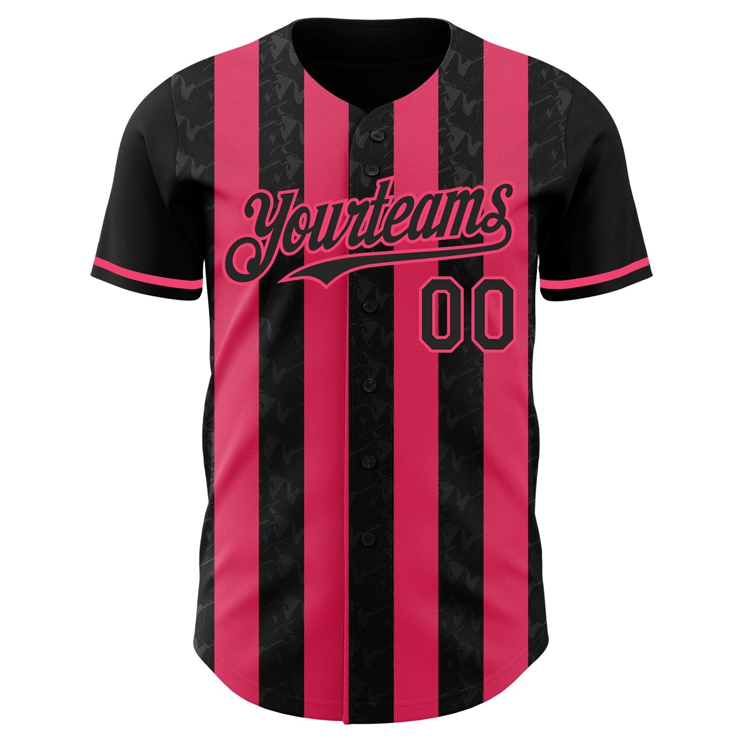 Custom Black-Neon Pink Classic Vertical Stripe Fluid Liquid Texture Authentic Baseball Jersey