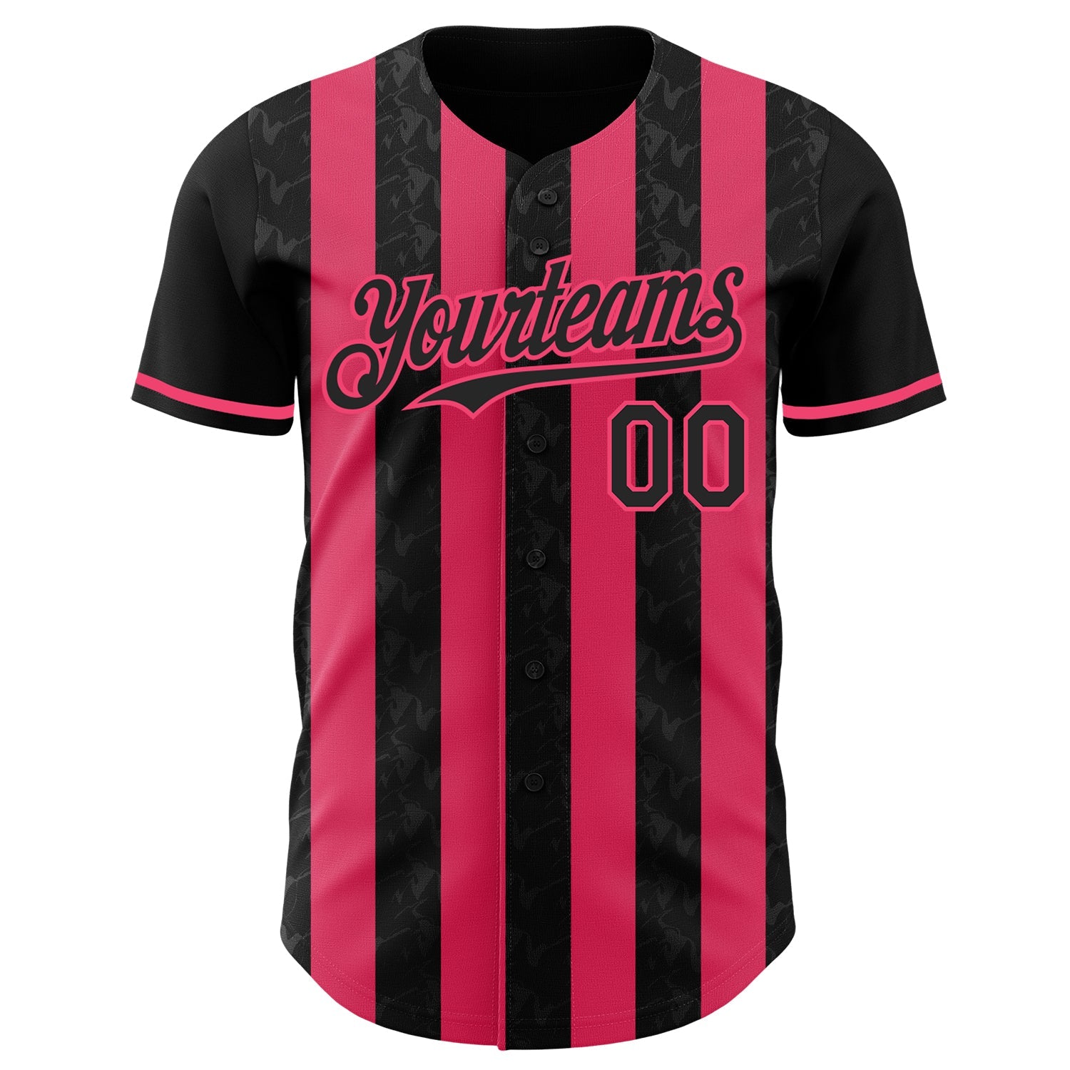 Custom Black-Neon Pink Classic Vertical Stripe Fluid Liquid Texture Authentic Baseball Jersey