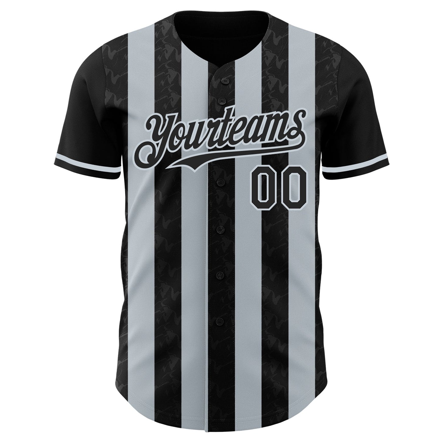 Custom Black-Silver Classic Vertical Stripe Fluid Liquid Texture Authentic Baseball Jersey